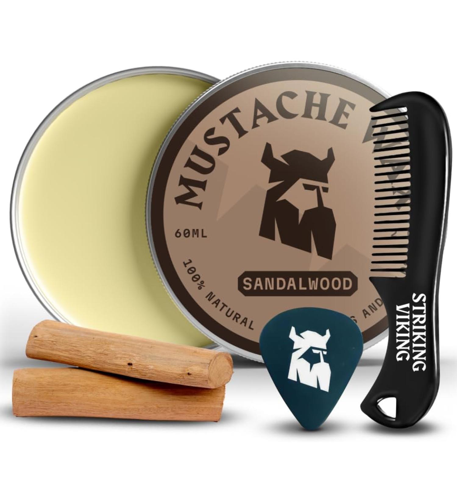 Striking Viking Mustache Wax and Comb Kit - 2 Ounce - Strong Hold Natural Beeswax - Sandalwood Scent - Men's Beard and Moustache Grooming - Buy Online on GoSupps.com