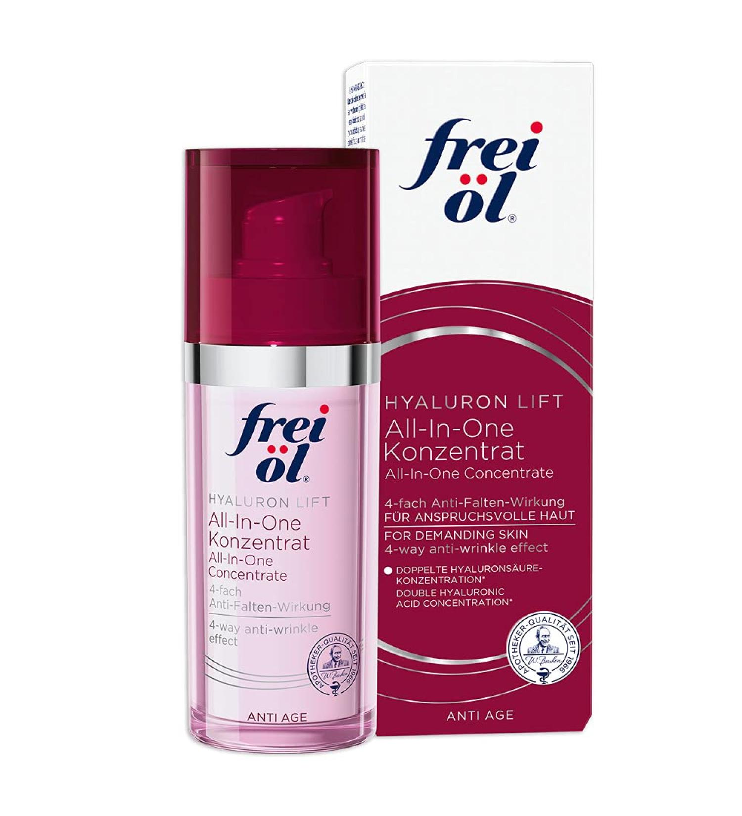 frei l Anti-Age Hyaluronic Lift All-in-One Concentrate Care Cream Including Anti-Ageing Serum with 4X Anti-Ageing Effect Hyaluronic Serum Reduces Wrinkle Depth Vegan 30 ml - Buy Online on GoSupps.com