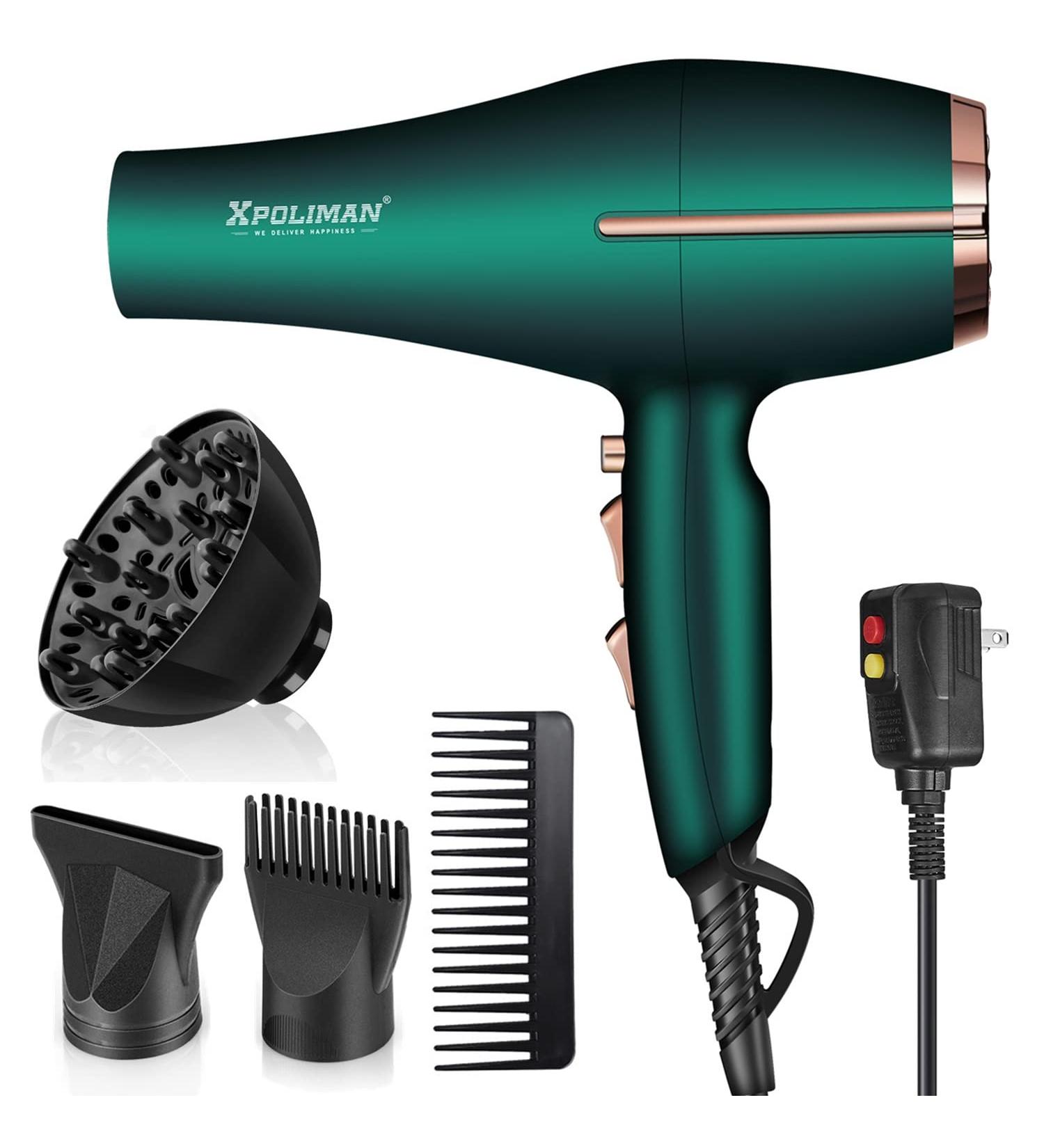 Pro Ionic Salon Hair Dryer - 2000 Watt AC Motor, Quick Drying with Diffuser, Lightweight Green & Gold - Buy Online on GoSupps.com