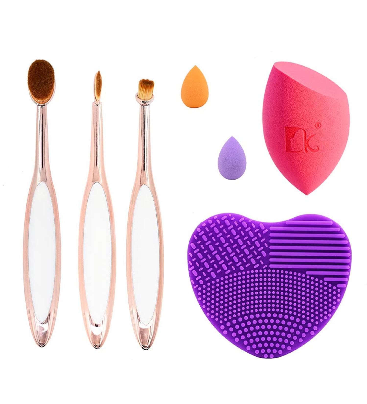 Dolovemk Oval Foundation Brush & Silicone Cleaning Pad Quick Makeup Brush Cleaner & Mini Sponge for Eyes & Nose - Buy Online on GoSupps.com