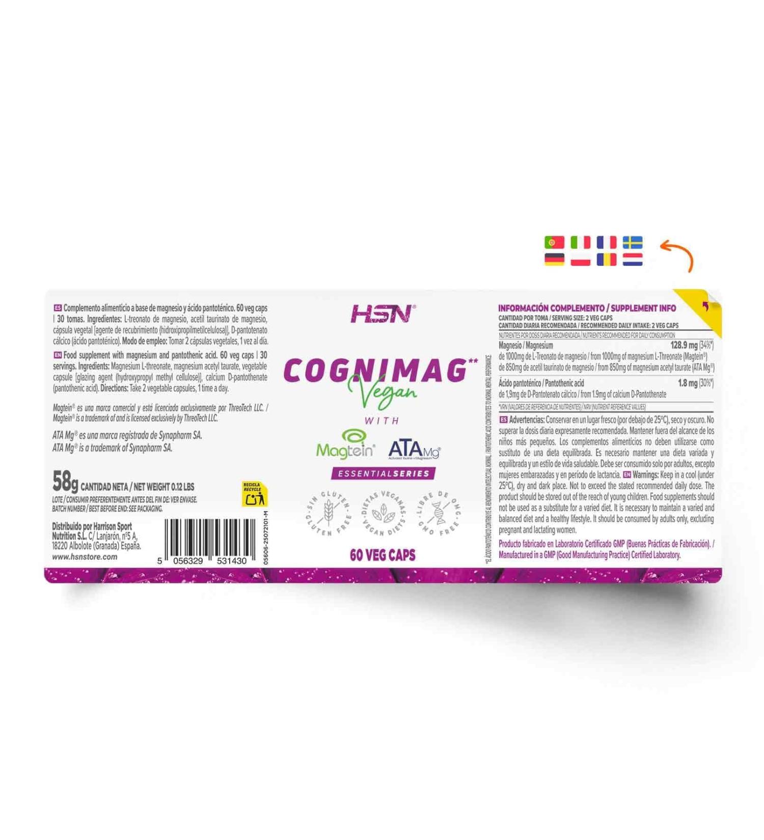  HSN HSN Cogni Mag Magnesium L-Threonate 1000 mg Magtein | 60 Vegetable Capsules | with Magnesium Taurate ATA Mg and Pantothenic Acid which contributes to normal intellectual performance - Buy Online on GoSupps.com