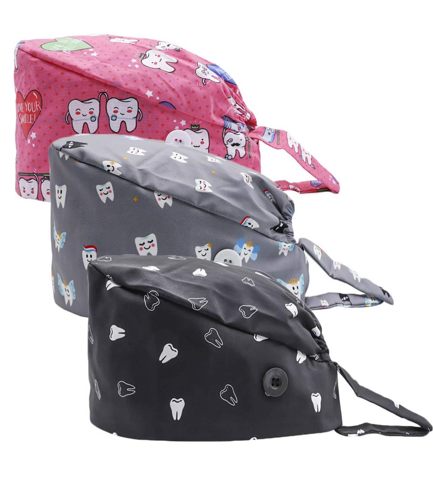 CHUANGLI 3Pcs Gourd-Shaped Working Caps with Upgrade Sweatband - Adjustable Hats for Women/Men - Medium-Large - B08 Tooth Design (Black/Grey/Pink) - Buy Online on GoSupps.com