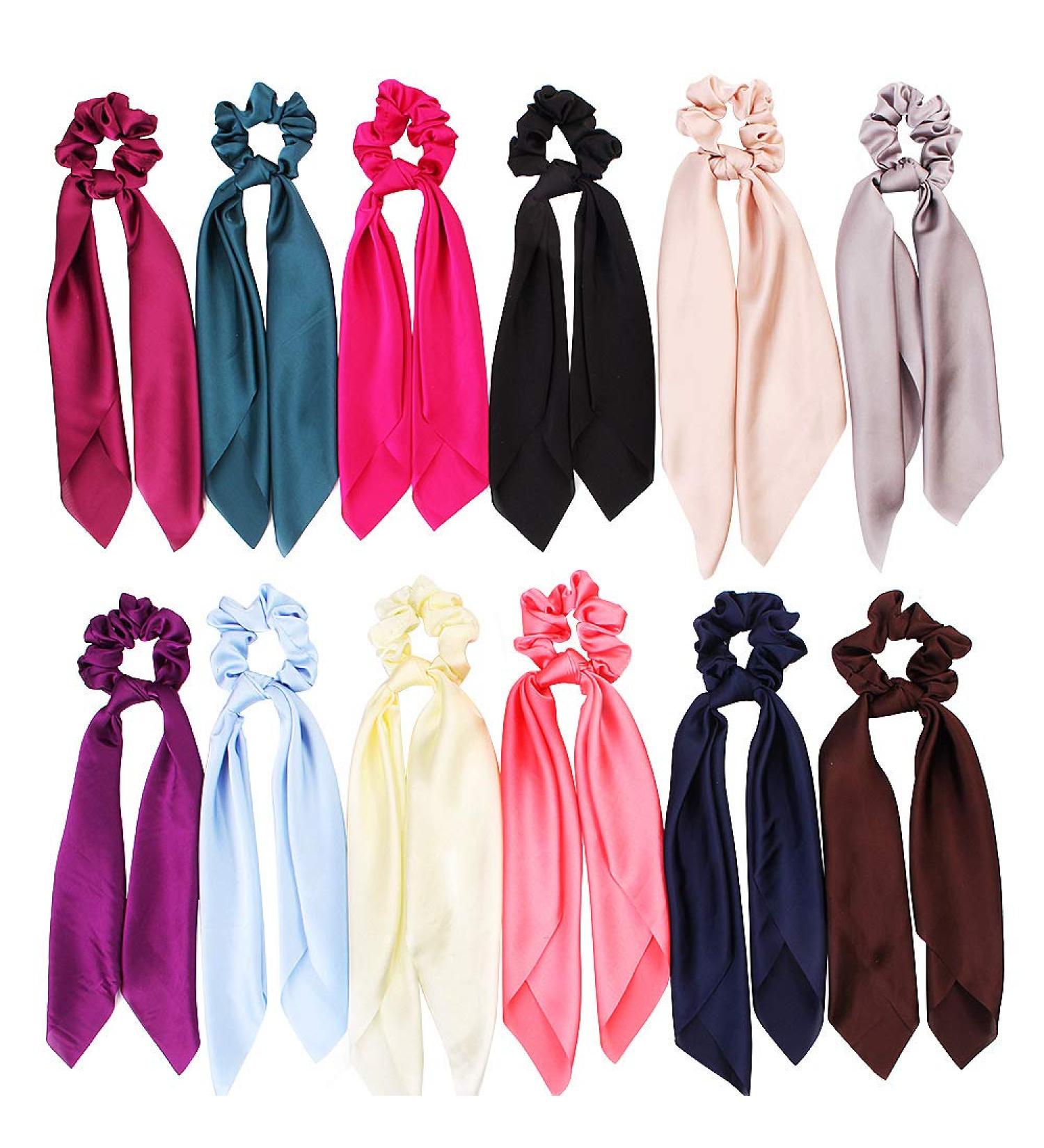 Chiffon Bowknot Hair Ties - Vintage Floral Scarf Ponytail Holders | 12 Pack Hair Accessories for Women - Buy Online on GoSupps.com