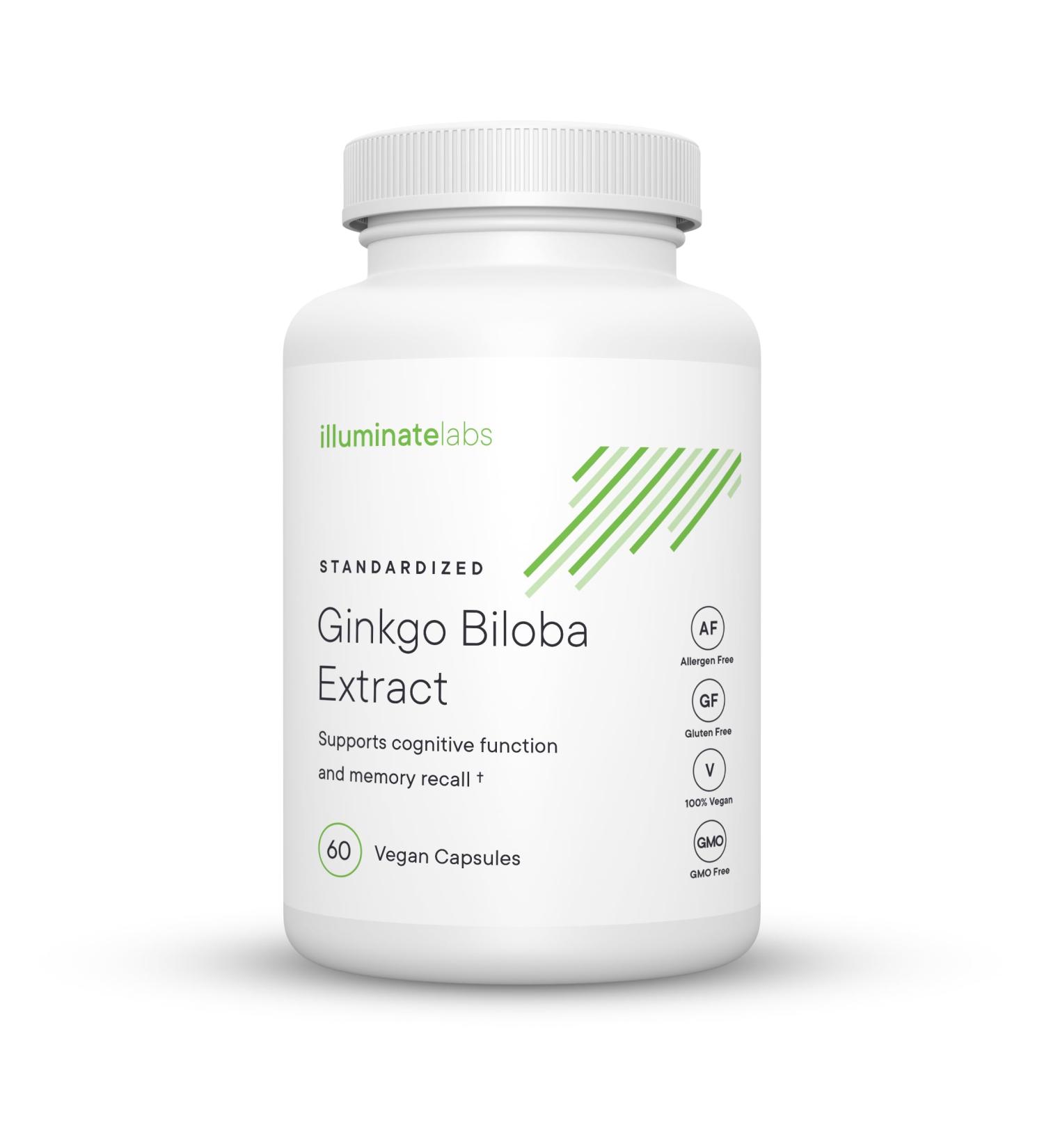 Illuminate Labs Ginkgo Biloba Extract Capsules | 240 mg | Supports Focus Concentration Memory Short-Term Cognitive Function | Third-Party Tested and Backed by Medical Research - Buy Online on GoSupps.com