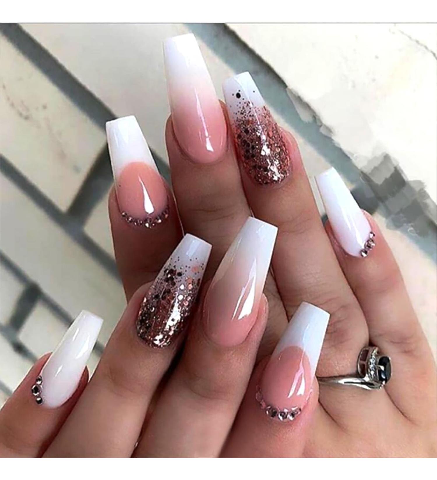 Brishow French Artificial Nails - Pink Glitter Press On Nails for Women & Girls - 24 Piece Set - Buy Online on GoSupps.com