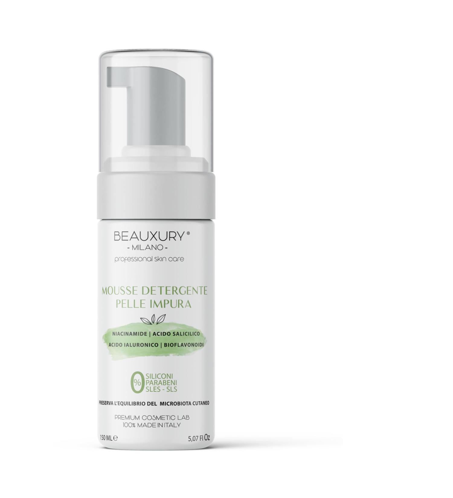 Beauxury Milano Impura Facial Cleansing Foam Oily Skin 150 ml with Niacinamide Salicylic Acid Hyaluronic Acid