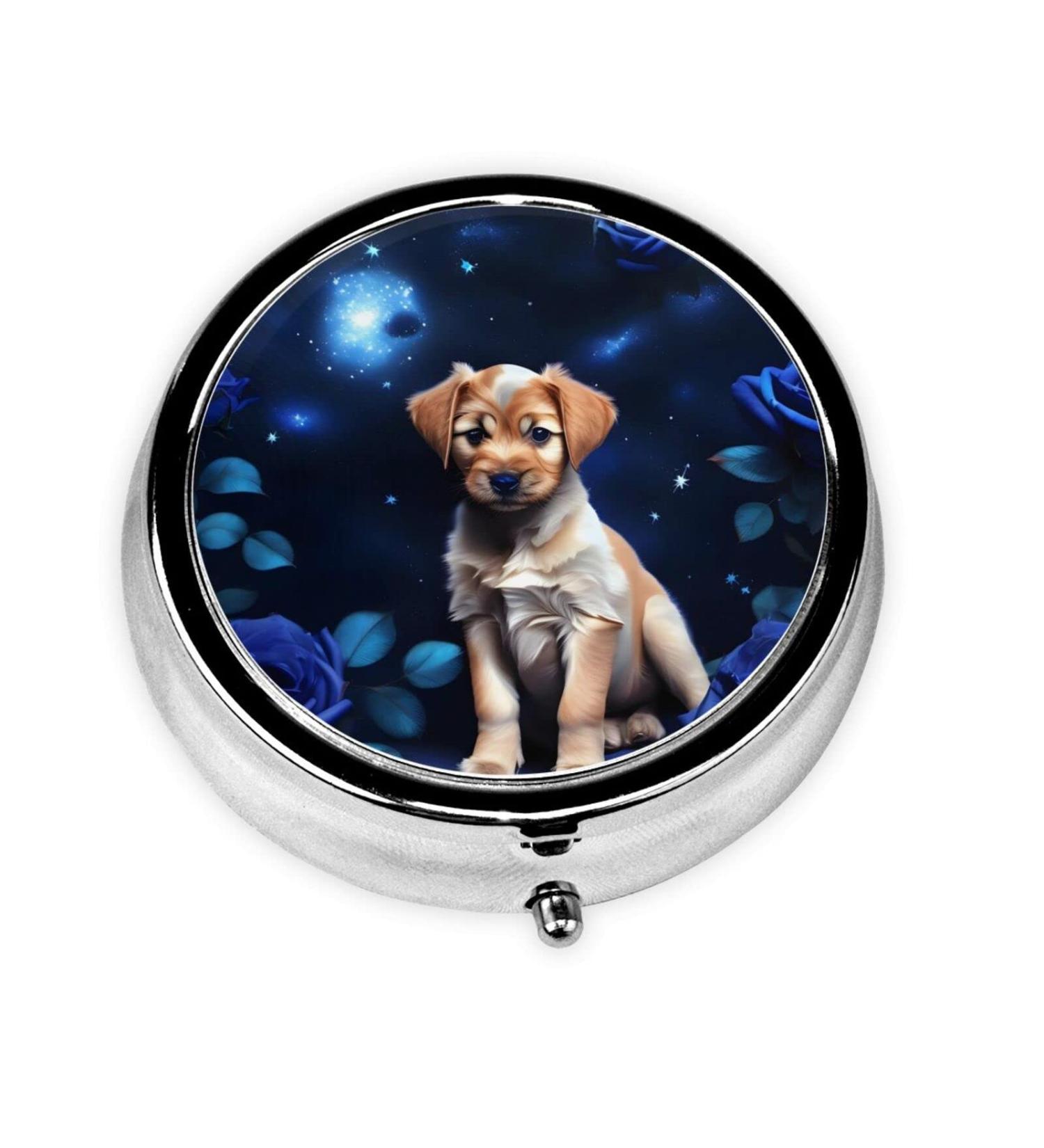 Puppy Blue Round Pill Box Organizer - 3 Compartment Portable Travel Pill Box for Purse or Pocket - Buy Online on GoSupps.com