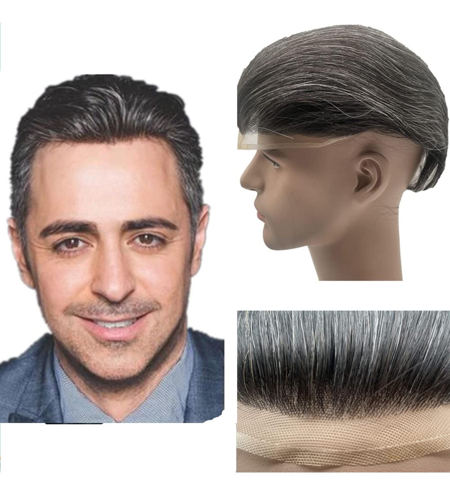 NLW European Human Hair Toupee for Men | 10x8 Soft Fine French Lace | Straight Hair Replacement System (Color #1B20) - Buy Online on GoSupps.com