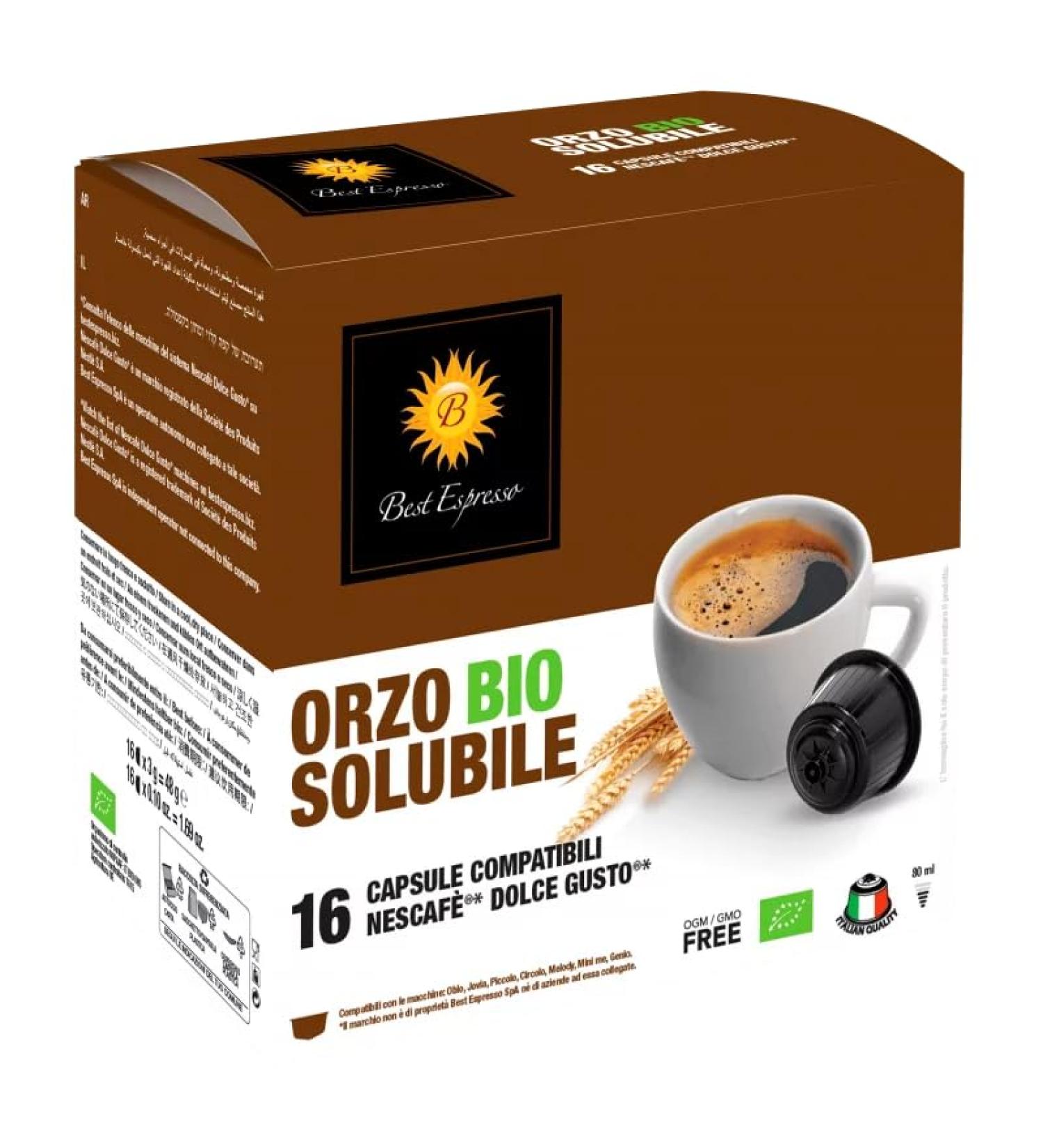 BEST ESPRESSO x48 Caf Orzo Barley Bio Capsules Compatible with Dolce Gusto