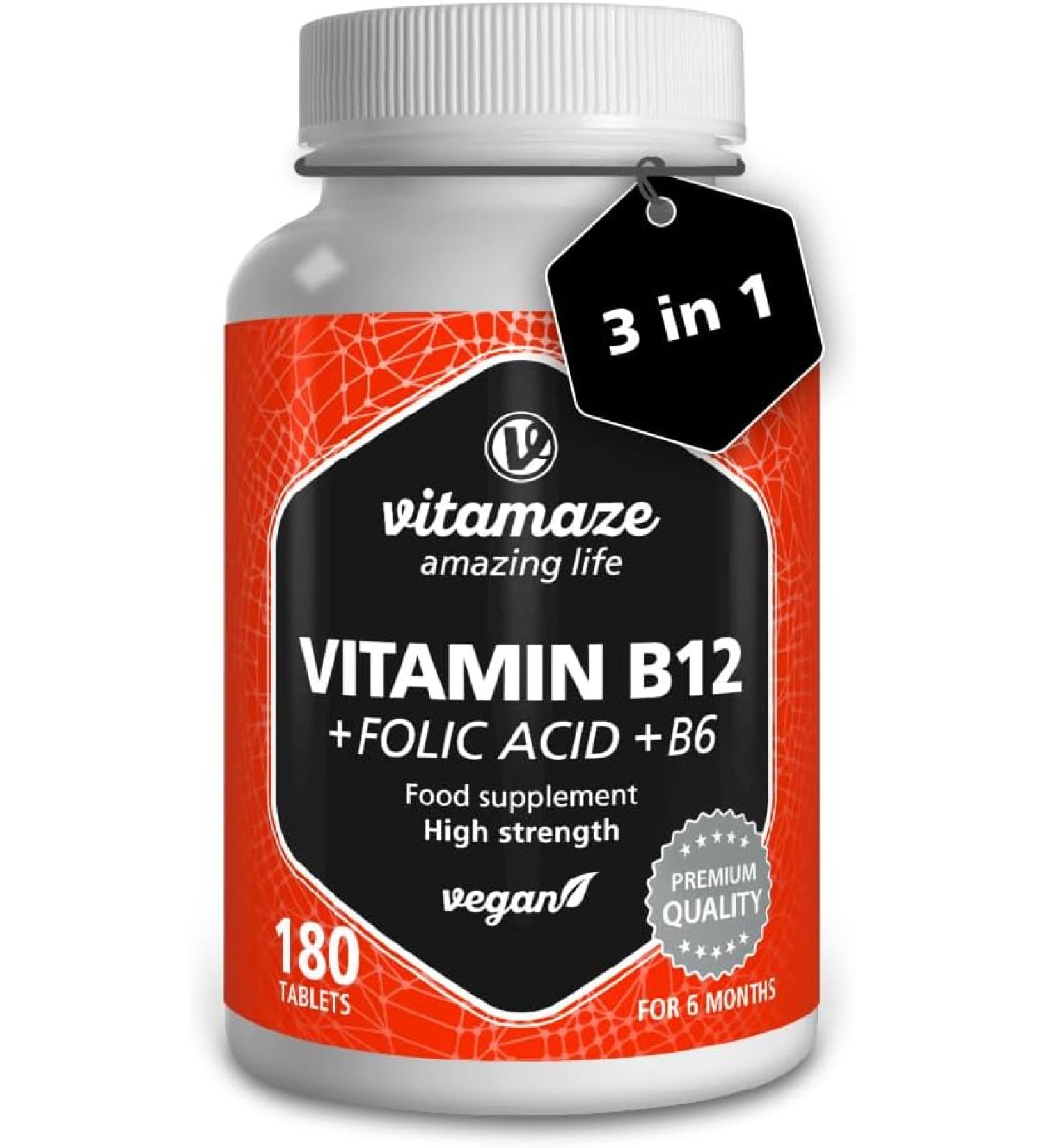VISPURA Vitamin B12 1000 mcg Methylcobalamin + B6/Folic Acid 180 Vegan Tablets - Energy Boost, Mood Enhancement, Focus - Organic Supplement - 180 Count - Buy Online on GoSupps.com