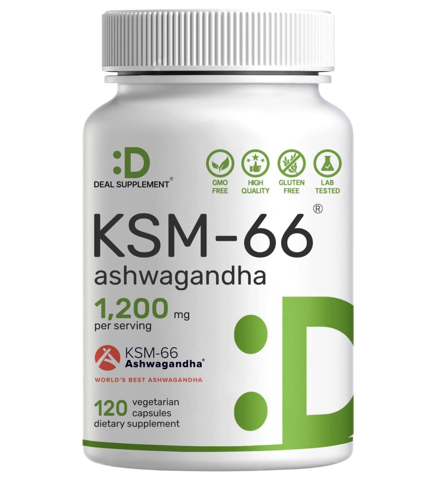 KSM 66 Ashwagandha 1,200mg with Black Pepper 120 Veggie Capsules Extra Strength Root Extract High Absorption Adaptogenic Supplements for Relaxation Energy & Brain Health Non-GMO - Buy Online on GoSupps.com