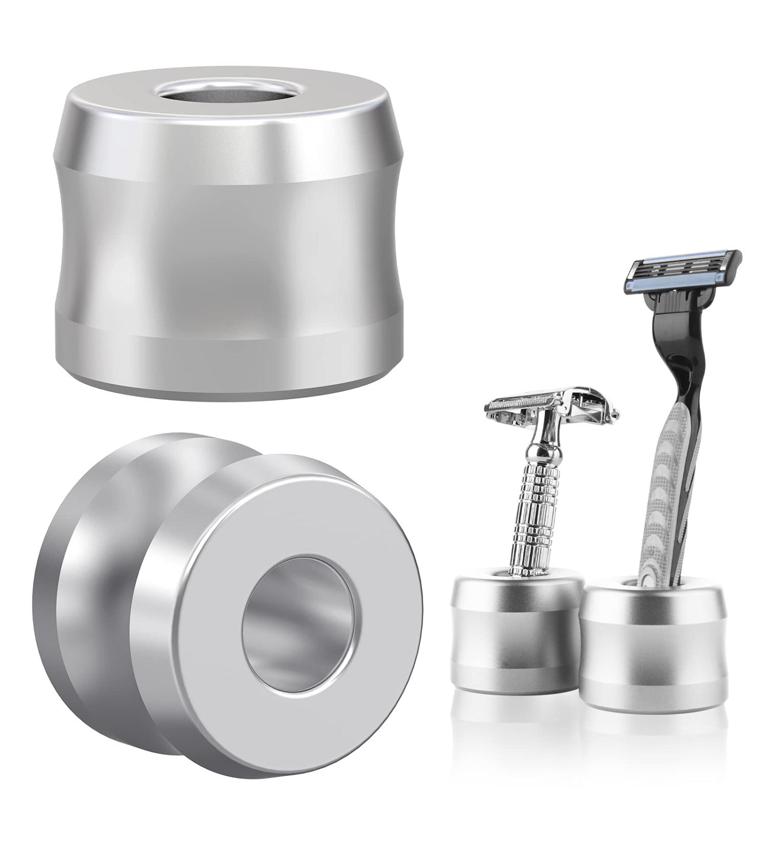 Linkidea 2 Pack Safety Razor Stand 0.7 Opening Dia Aluminum Alloy Men's Shaving Holder - Silver Finish - Buy Online on GoSupps.com