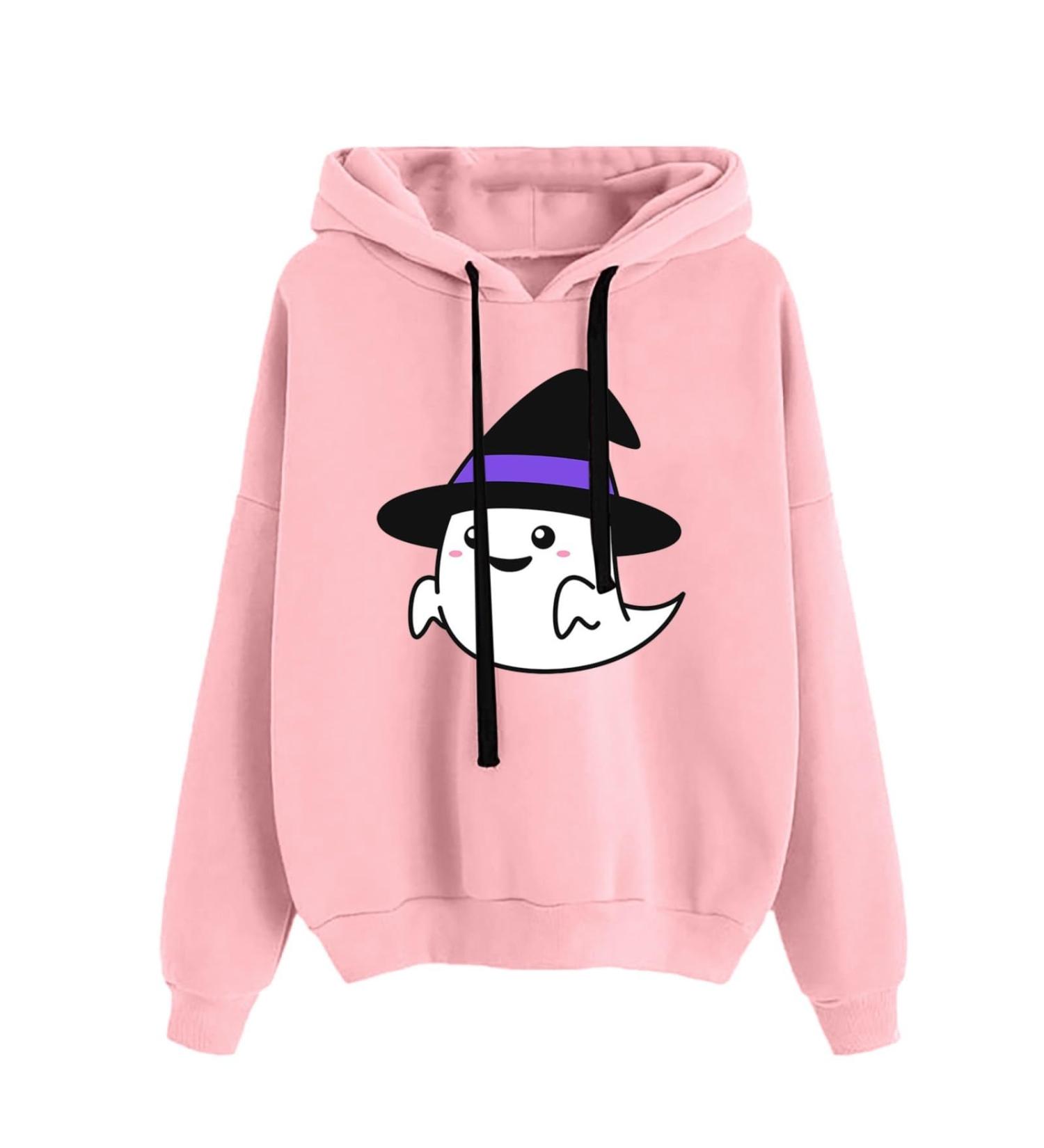 Halloween Costumes Sleeve Halloween Print Hoodie Stylish Loose Top Plus Size Tunic Hoodie Pink XX-Large - Buy Online on GoSupps.com
