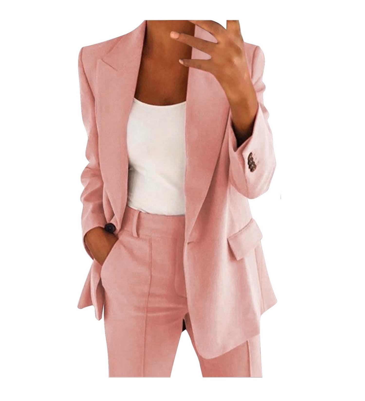 Women Comfy Two Piece Blazer Sets Open Front Blazers 8 Trouser Pants Suits Set Elegant Business Pockets Jacket 1886-sasnx-pink-b L - Buy Online on GoSupps.com