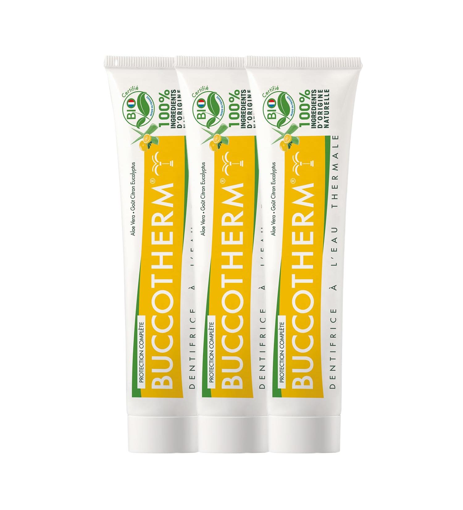  Buccotherm BUCCOTHERM | Full Protection Toothpaste Lemon Eucalyptus Taste | Certified Organic | Soothes Gums | Protects | Remineralizing | 100% Natural Ingredients | Pack of 3 x 75 ml - Buy Online on GoSupps.com