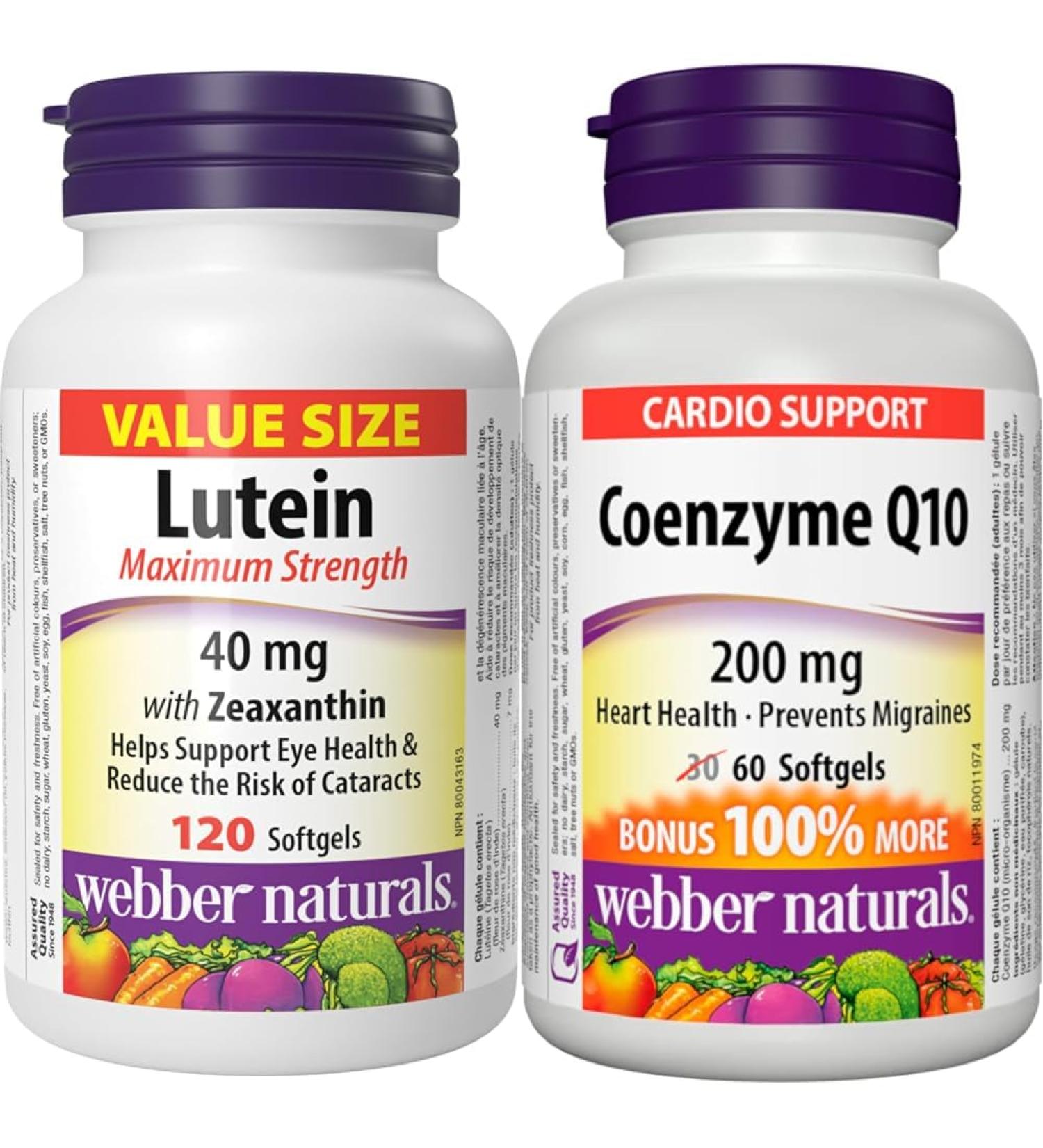 Webber Naturals Lutein 40 mg with Zeaxanthin Maximum Strength 120 Softgels & Coenzyme Q10 (CoQ10) 200mg High Potency Antioxidant Non-GMO Gluten Free SUPPLEMENT + SUPPLEMENT WN3264U - Buy Online on GoSupps.com