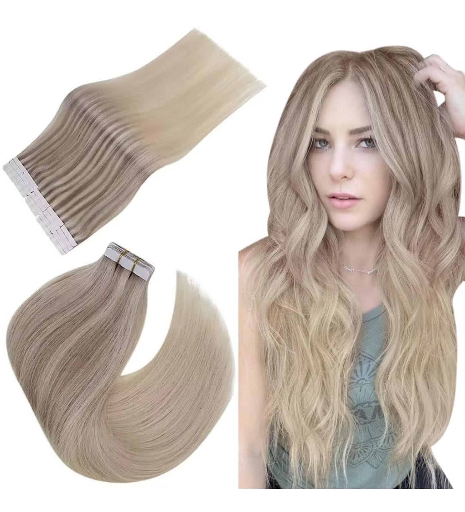 Easyouth Balayage Blonde Tape in Human Hair Extensions - 24 Inch 50g 20Pcs - #18/22/60 Nordic Ombre Blonde - Buy Online on GoSupps.com