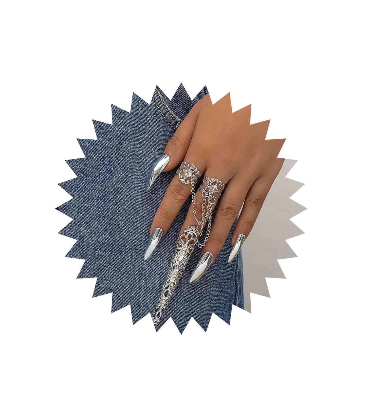 Dervivea Punk Finger Nail Claw Rings Silver Finger Ring Chain Ancient Queen Costume Fingernail Gothic Finger Ring Nail Jewelry for Women and Girls - Buy Online on GoSupps.com