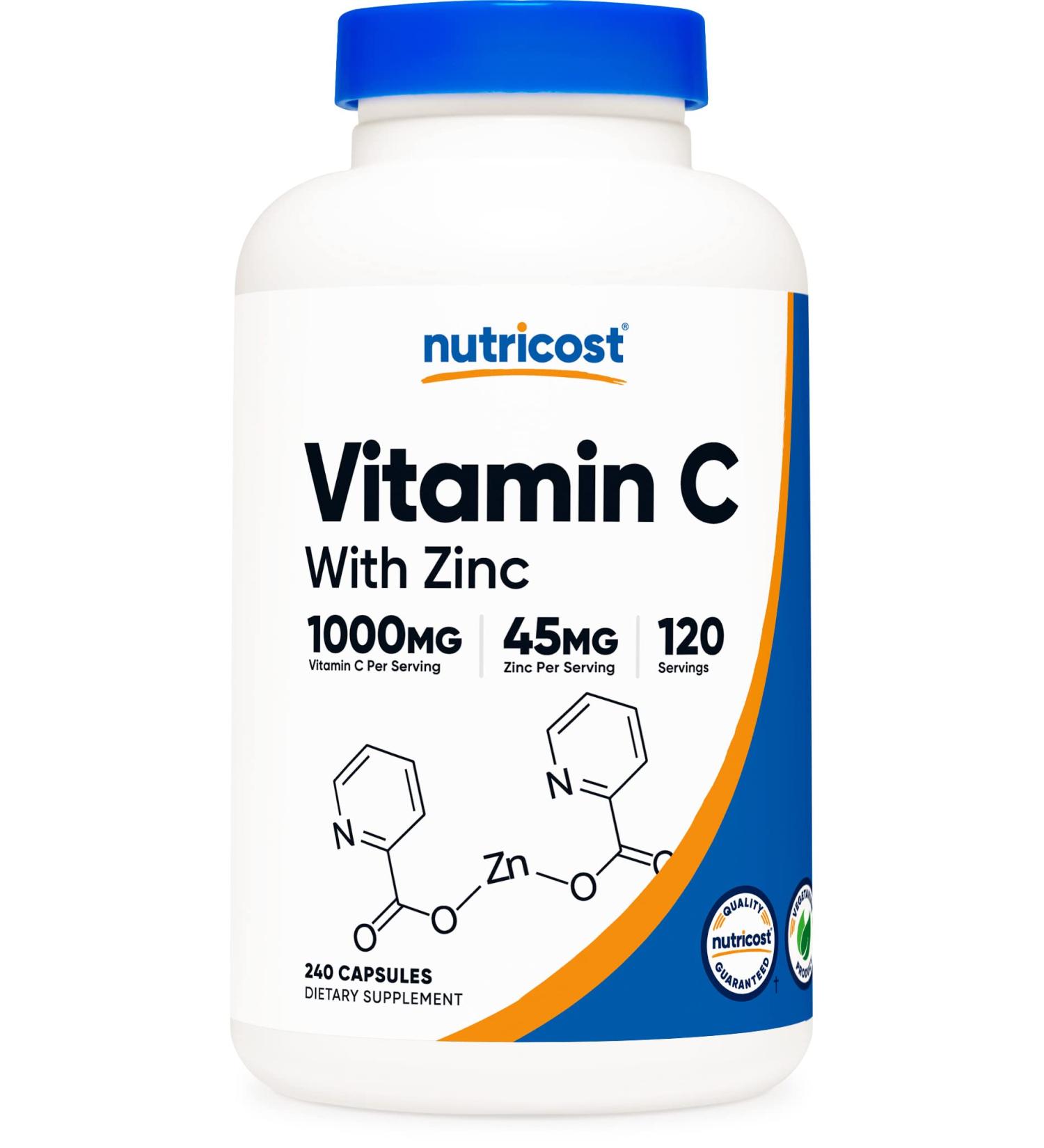 Nutricost Vitamin C with Zinc Capsules - 1000mg 45mg Zinc Non-GMO Gluten Free - 120 Servings, 120 Count - Buy Online on GoSupps.com