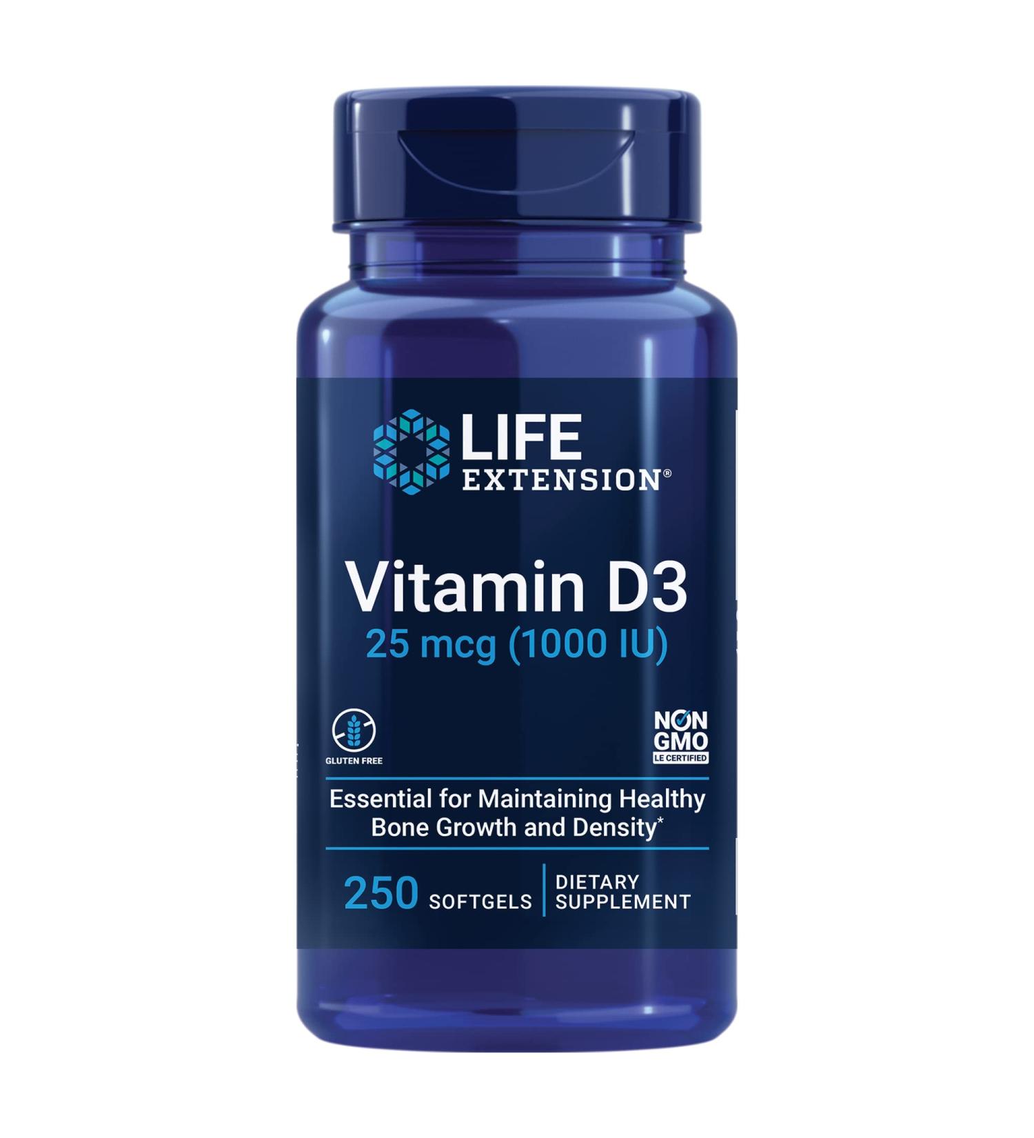 Life Extension Vitamin D3 25 mcg (1000 IU) - 250 Softgels for Immune Support - Buy Online on GoSupps.com