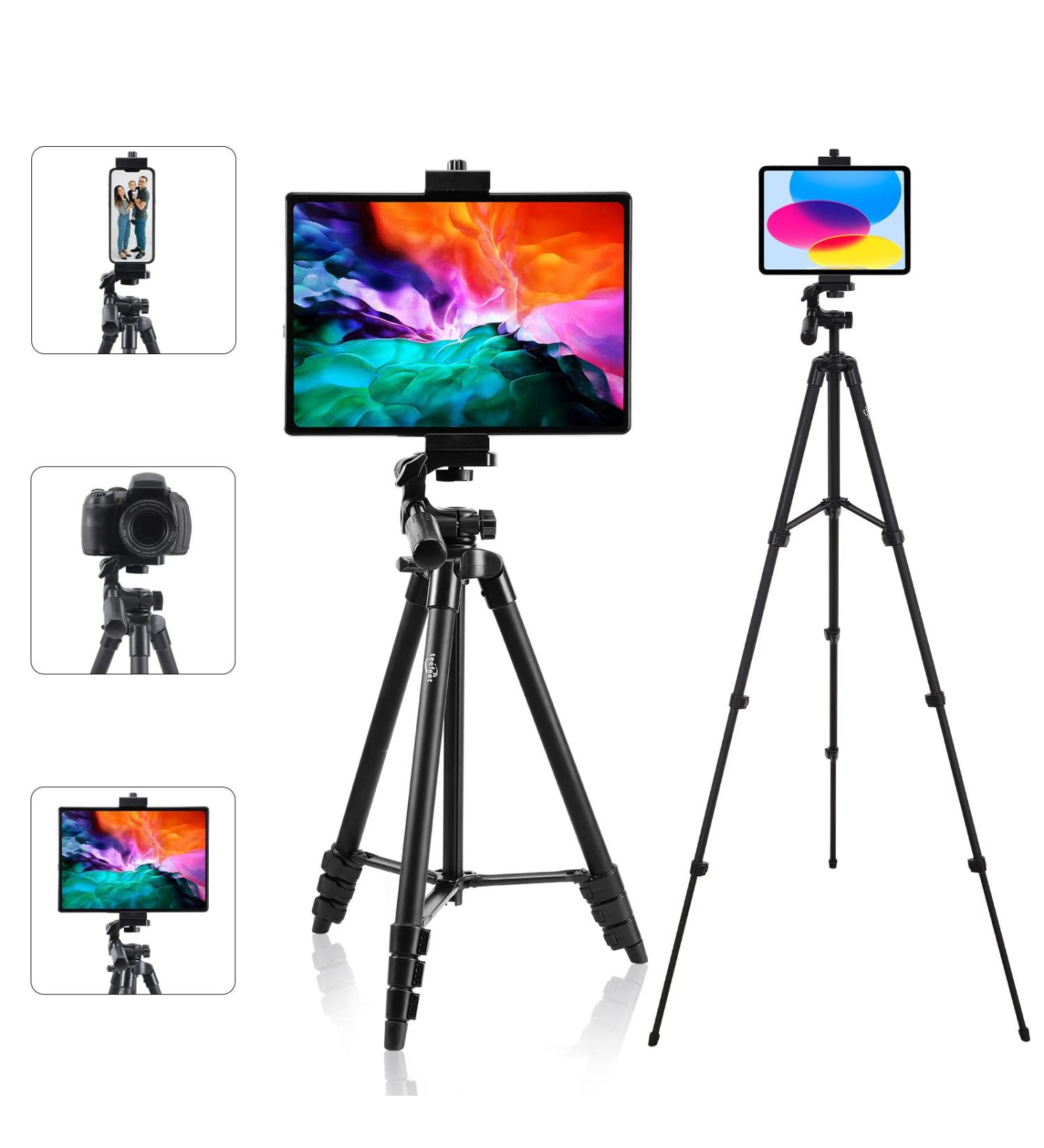 53-inch Tablet Tripod - Aluminum Stand for iPad, iPhone, Camera - Lightweight Selfie Stand for Travel - Black - Buy Online on GoSupps.com