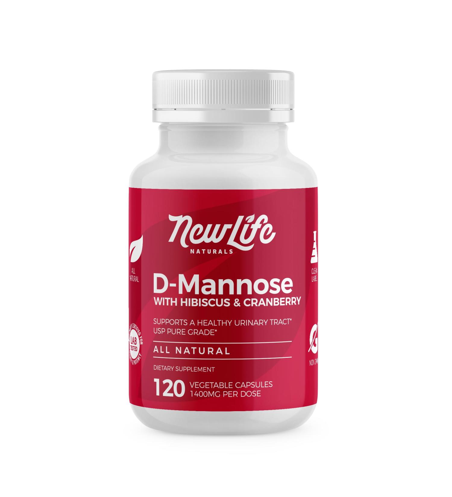 NewLife Naturals D-Mannose Capsules | w/Cranberry and Hibiscus Extracts | Natural Urinary Tract Health Supplement | 1400mg Pure Veggie Powder | 120 Veggie Capsules 120 Count (Pack of 1) - Buy Online on GoSupps.com