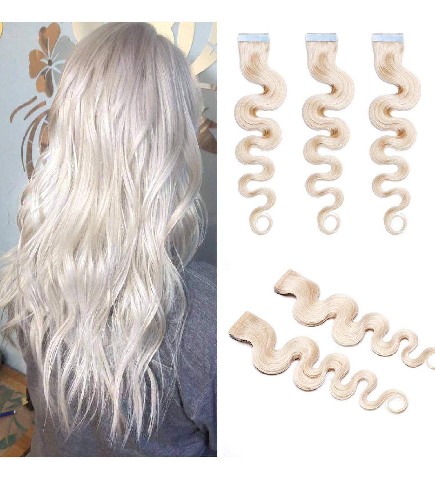 Rich Choices Tape In Extensions - White Bleach #70 Remy Human Hair 60cm Wavy 20 Wefts 50g | International Shipping - Buy Online on GoSupps.com