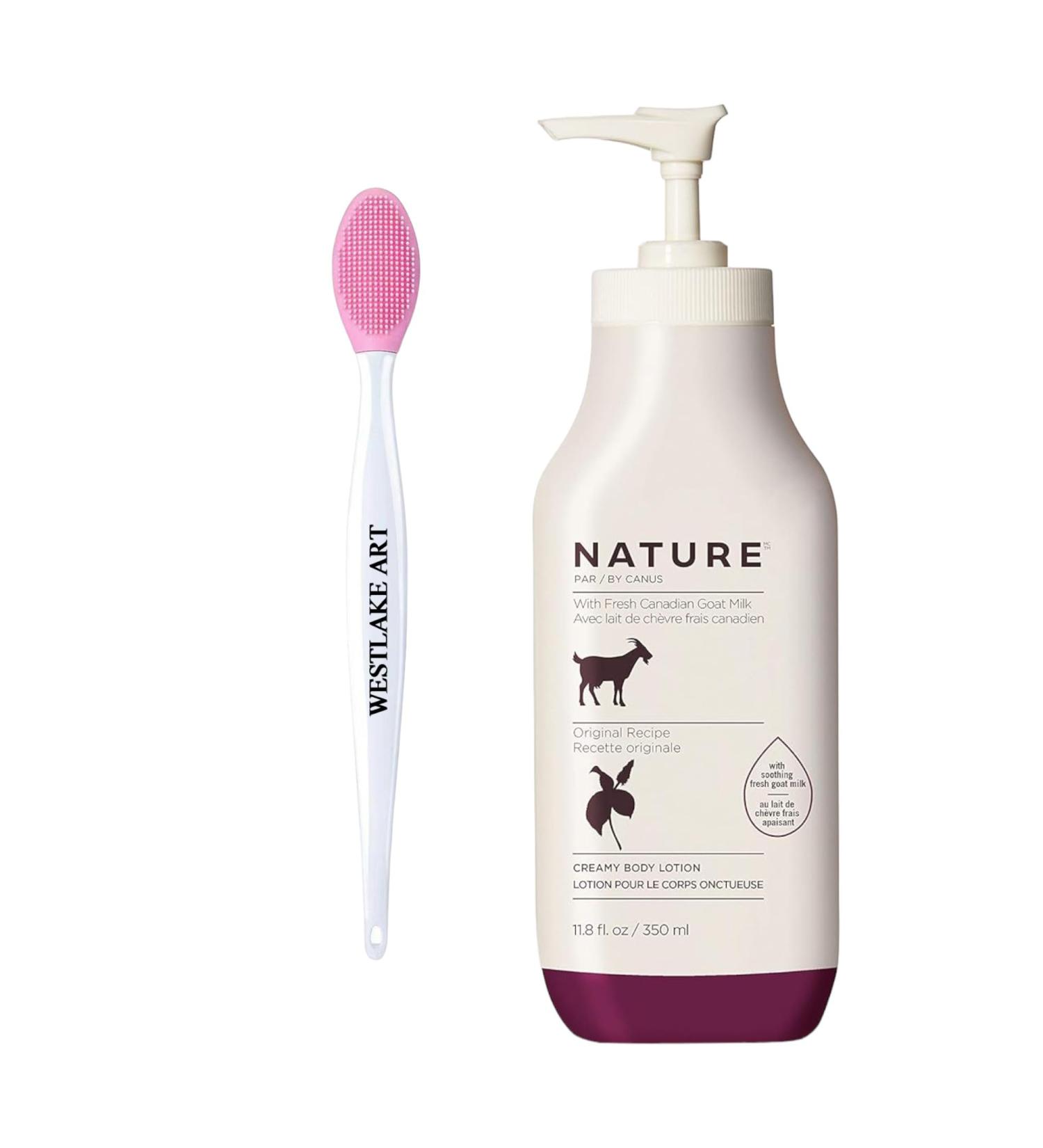 Goat Milk Lotion Bundle with Nose Cleaning Brush | Creamy Body Moisturizer with Canadian Goat Milk Vitamins & Gentle Skin Care Pack of 1 - Buy Online on GoSupps.com