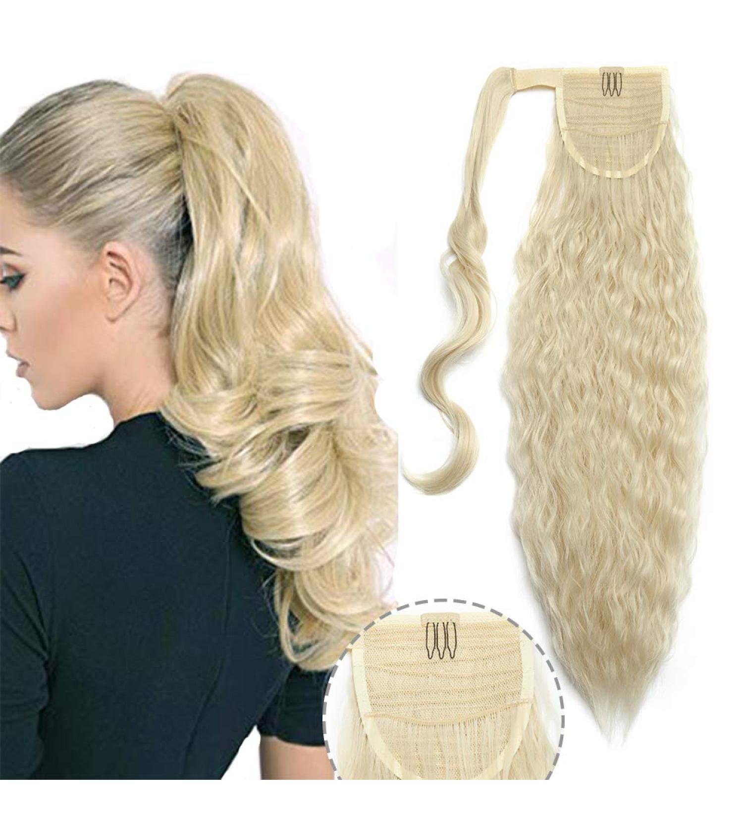 Ponytail Extensions - Clip-In Corn Wave Hair Parts | Cheap Real Hair 20 (50cm) 90g #BleichBlonde & #Blonde-1 - Buy Online on GoSupps.com