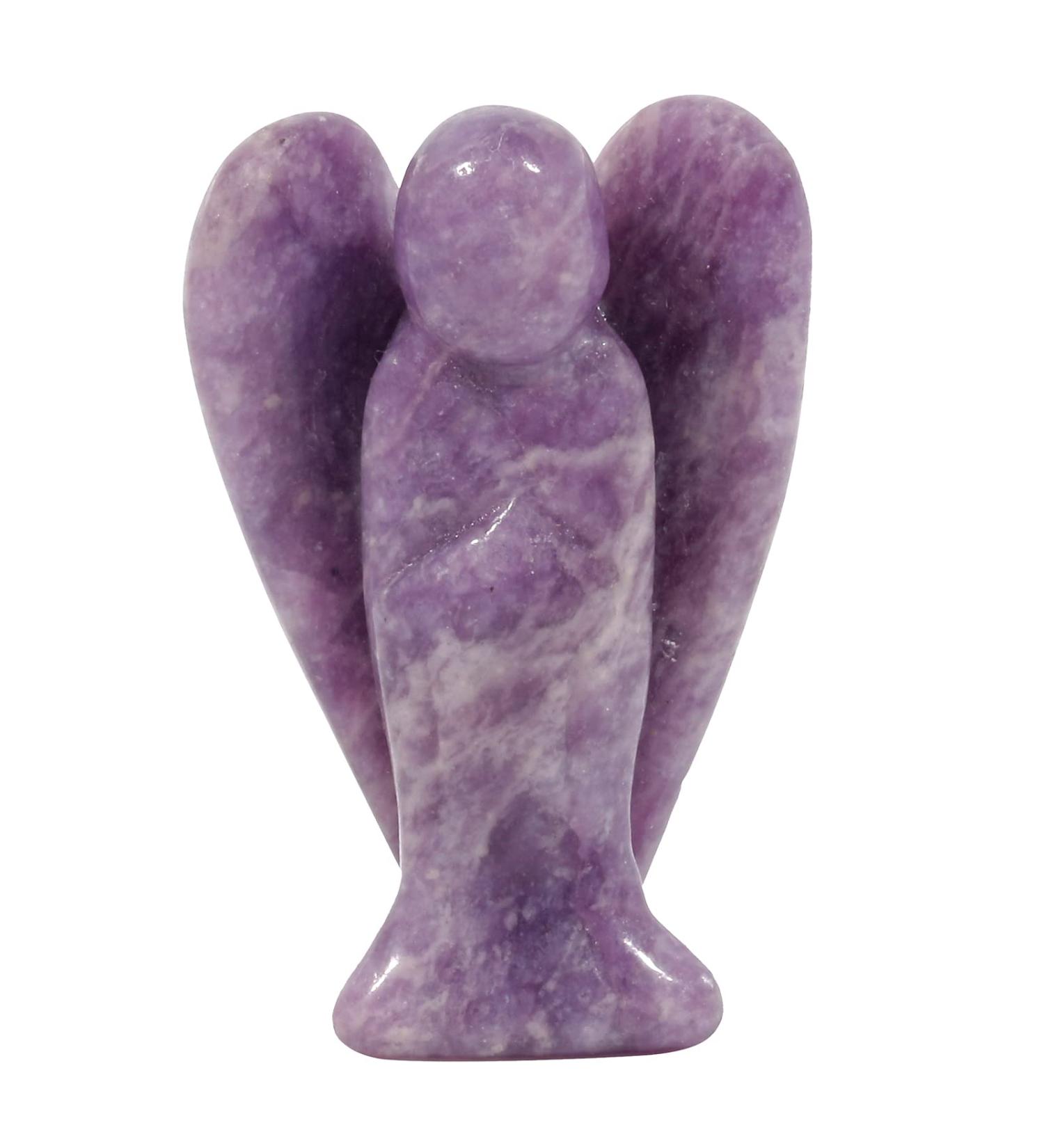 Lovionus89 Lila Lepidolit Angel Statue - Hand Carved 5cm Healing Crystal Decoration | Purple Lepidolite Figurine for Home & Gift - Buy Online on GoSupps.com