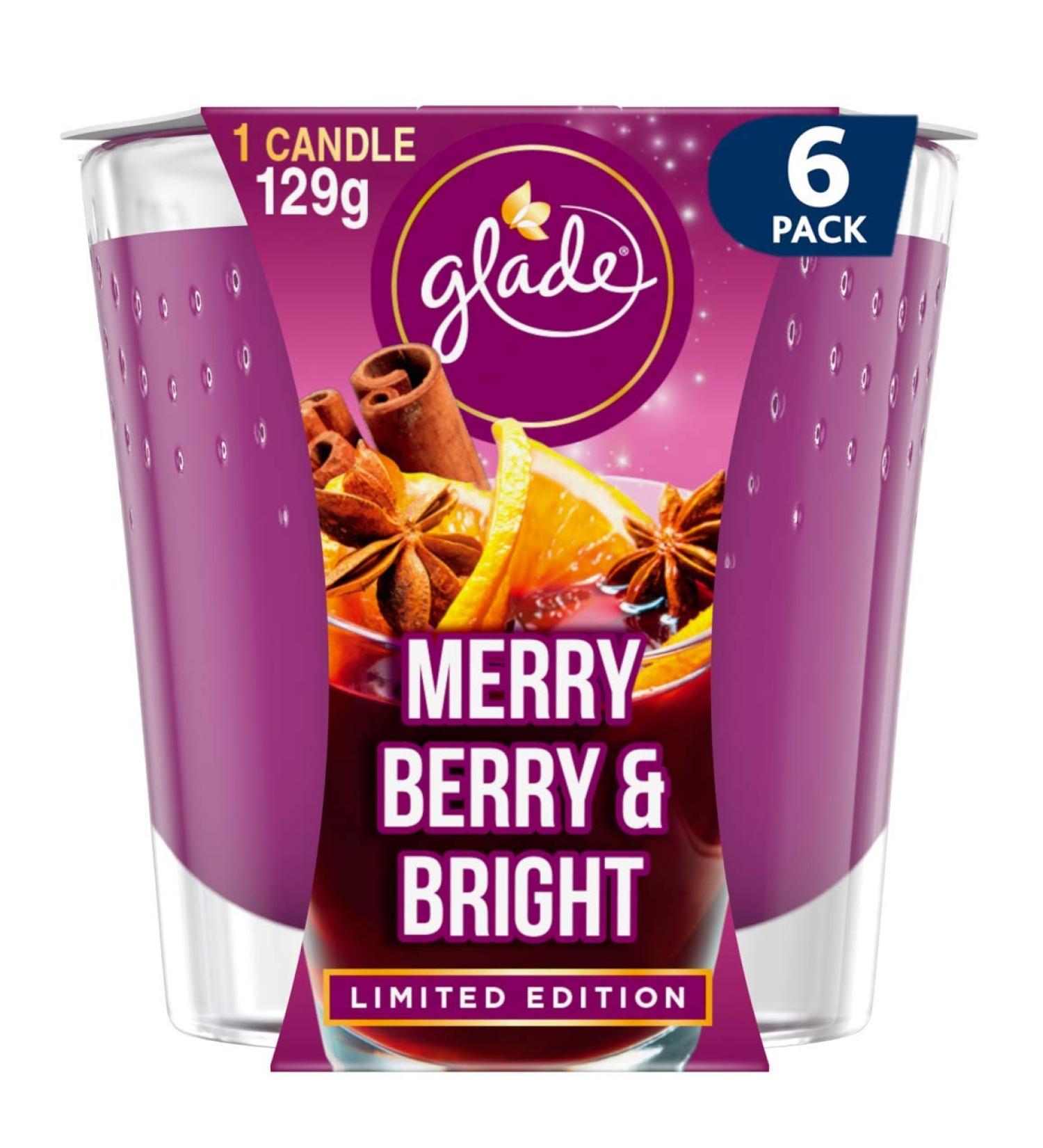 Glade Scented Candle - Merry Berry & Bright | Aromatherapy Wax Candle 30 Hour Burn Time 129g | Pack of 6 - International Shipping - Buy Online on GoSupps.com