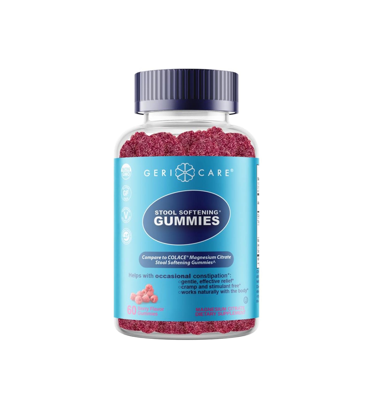 GeriCare Stool Softener Gummies Compare to Colace Stool Softener Gummy Magnesium Citrate Laxative Vegan Gluten-Free Berry Flavor for Gentle Constipation Relief & Digestive Health 60 Count (1pk) 60 Count (Pack of 1) - Buy Online on GoSupps.com