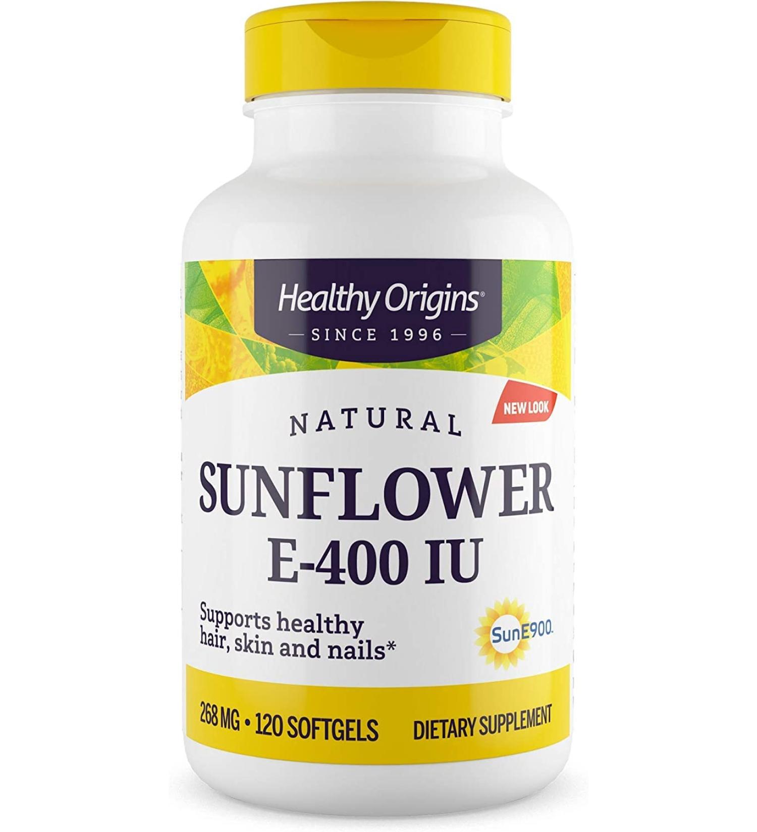 Healthy Origins Vitamin E 400 IU Sunflower - Hair Skin & Nails Supplement - Non-GMO, Gluten-Free - 120 Softgels - Buy Online on GoSupps.com