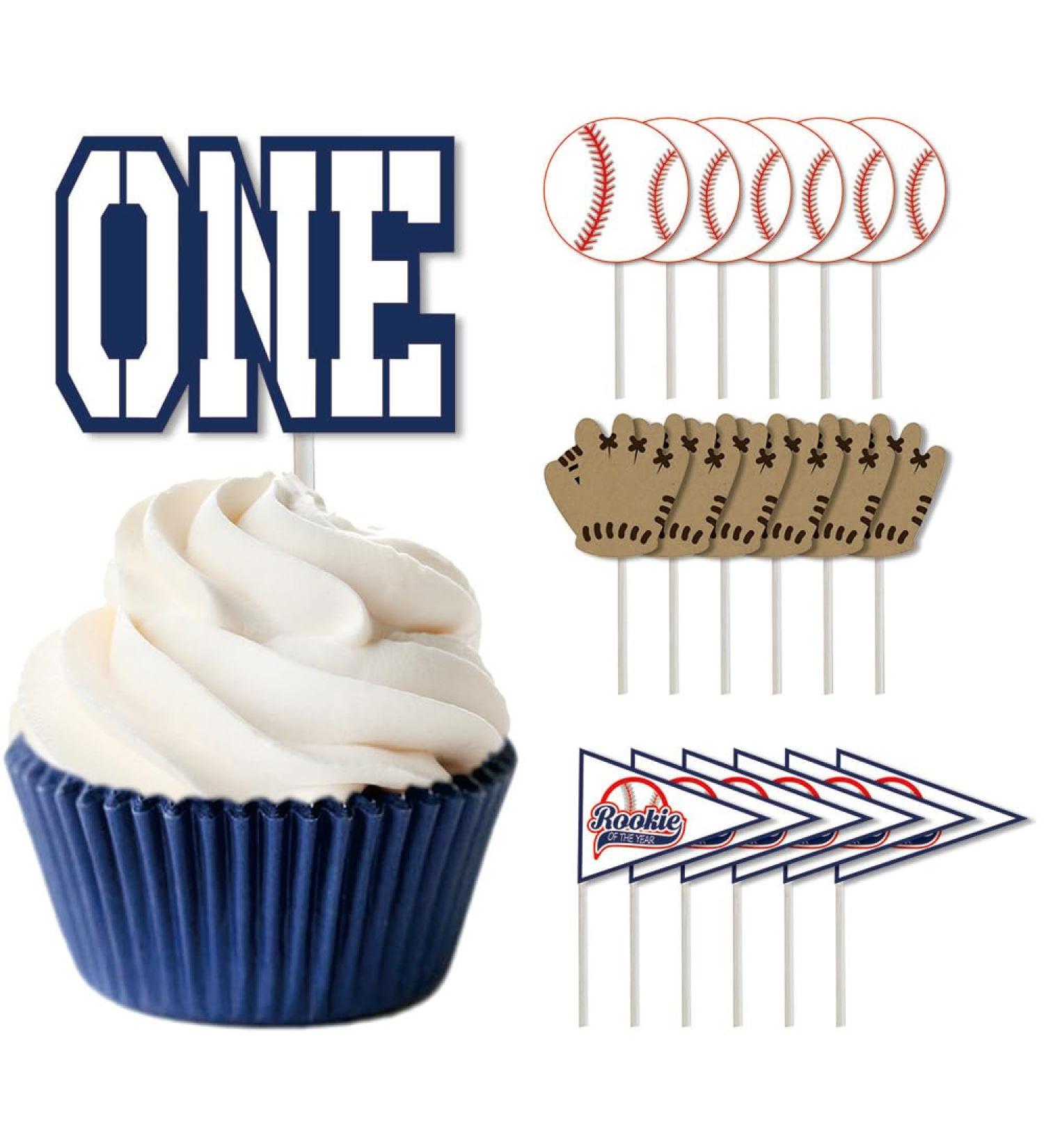 Baseball Cupcake Toppers Rookie Of The Year 1st Birthday Decorations-24PCS - Buy Online on GoSupps.com