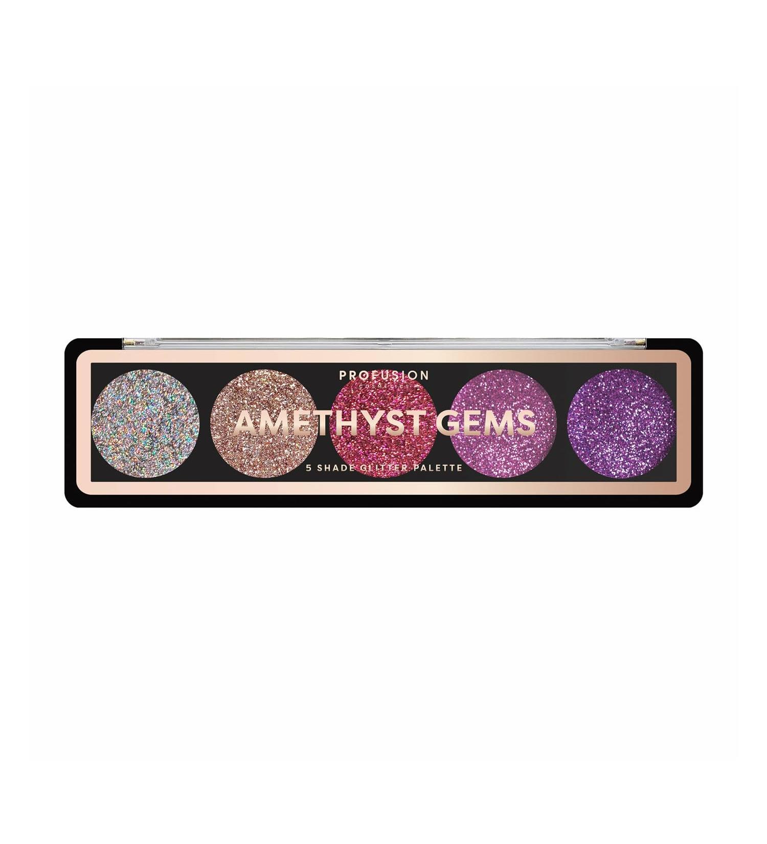 Profusion Cosmetics Amethyst Gems 5 Shade Glitter Eyeshadow Palette Multicolour (Amethyst Gems)