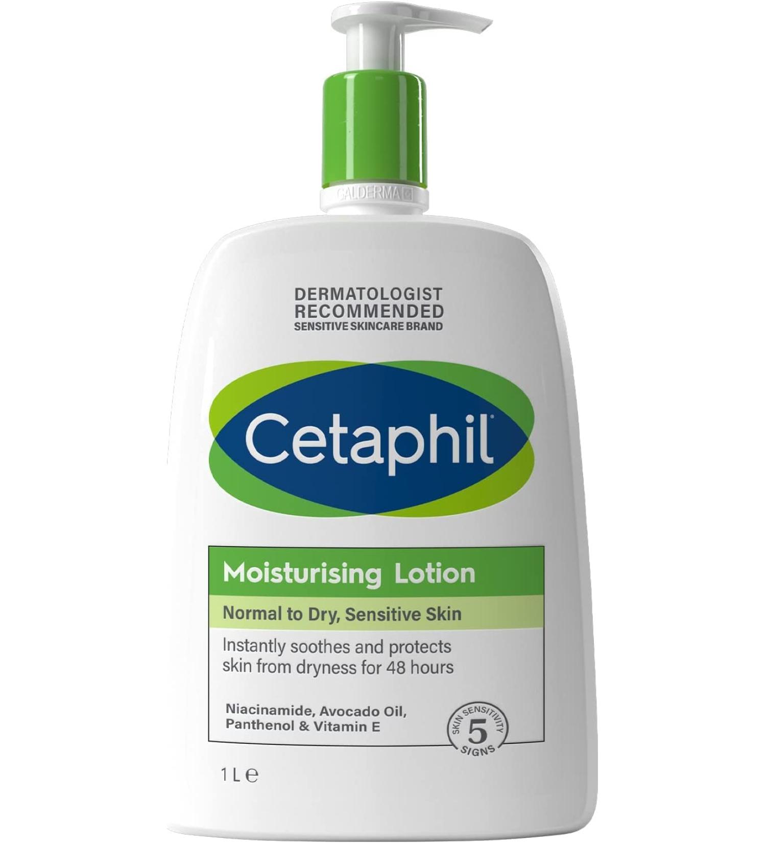 Cetaphil 1L Moisturising Lotion for Normal to Dry Sensitive Skin with Niacinamide & Vitamin E - Buy Online on GoSupps.com