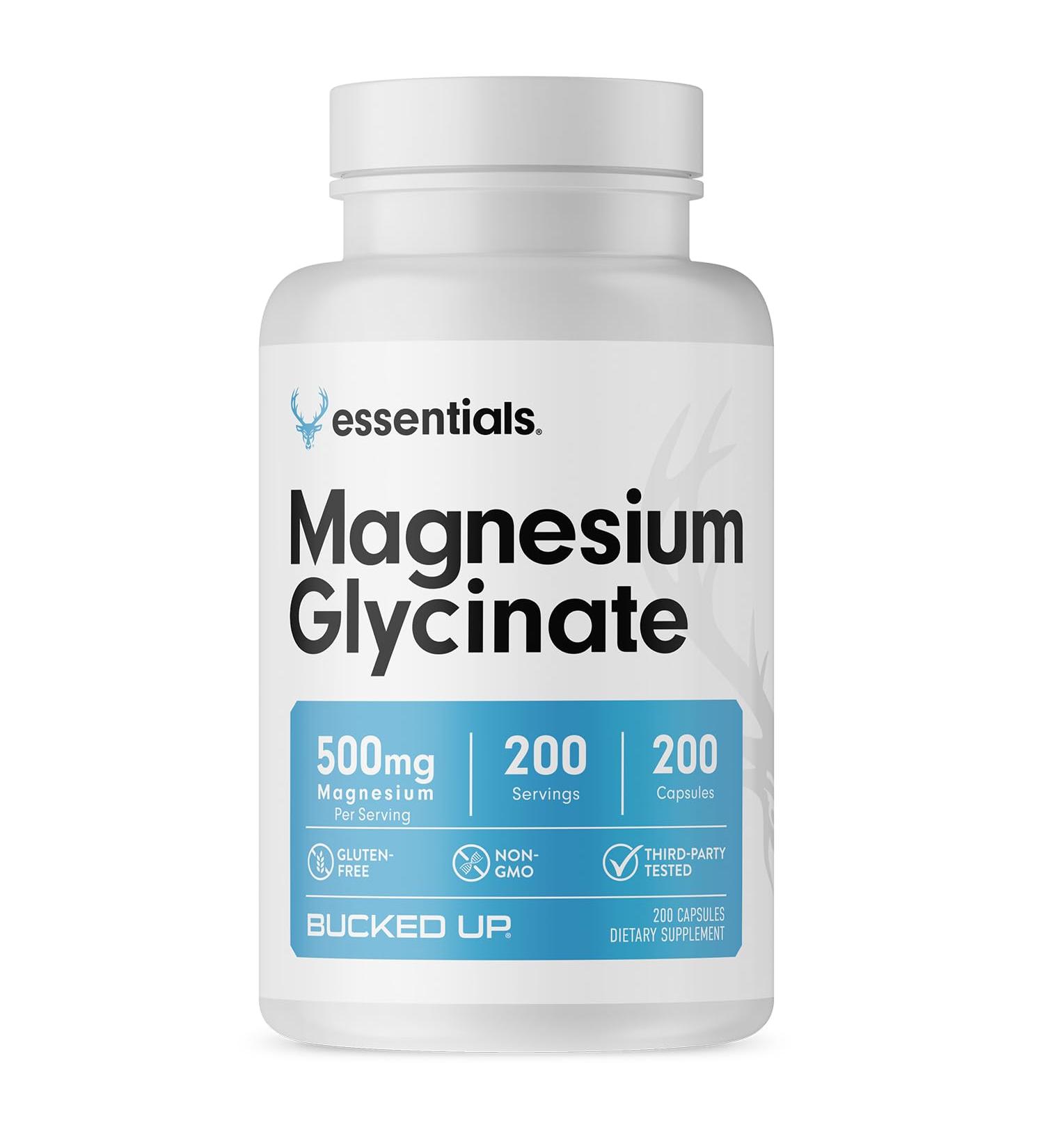 Bucked Up Magnesium Glycinate 500mg | Chelated Magnesium Bisglycinate | Non GMO Gluten Free Third Party Tested | Daily Mineral Support (200 Capsules 200 Servings) - Buy Online on GoSupps.com