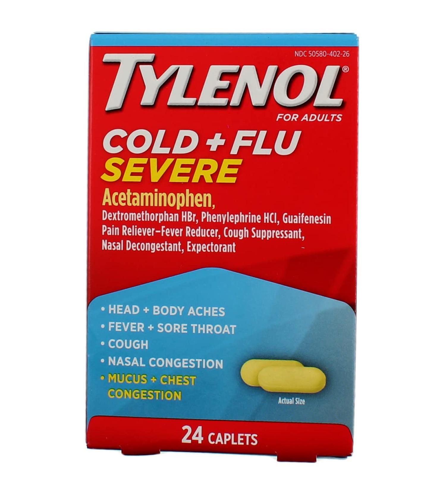 Tylenol Cold & Flu Sever 24ct - Powerful Relief for Cold & Flu Symptoms - Buy Online on GoSupps.com