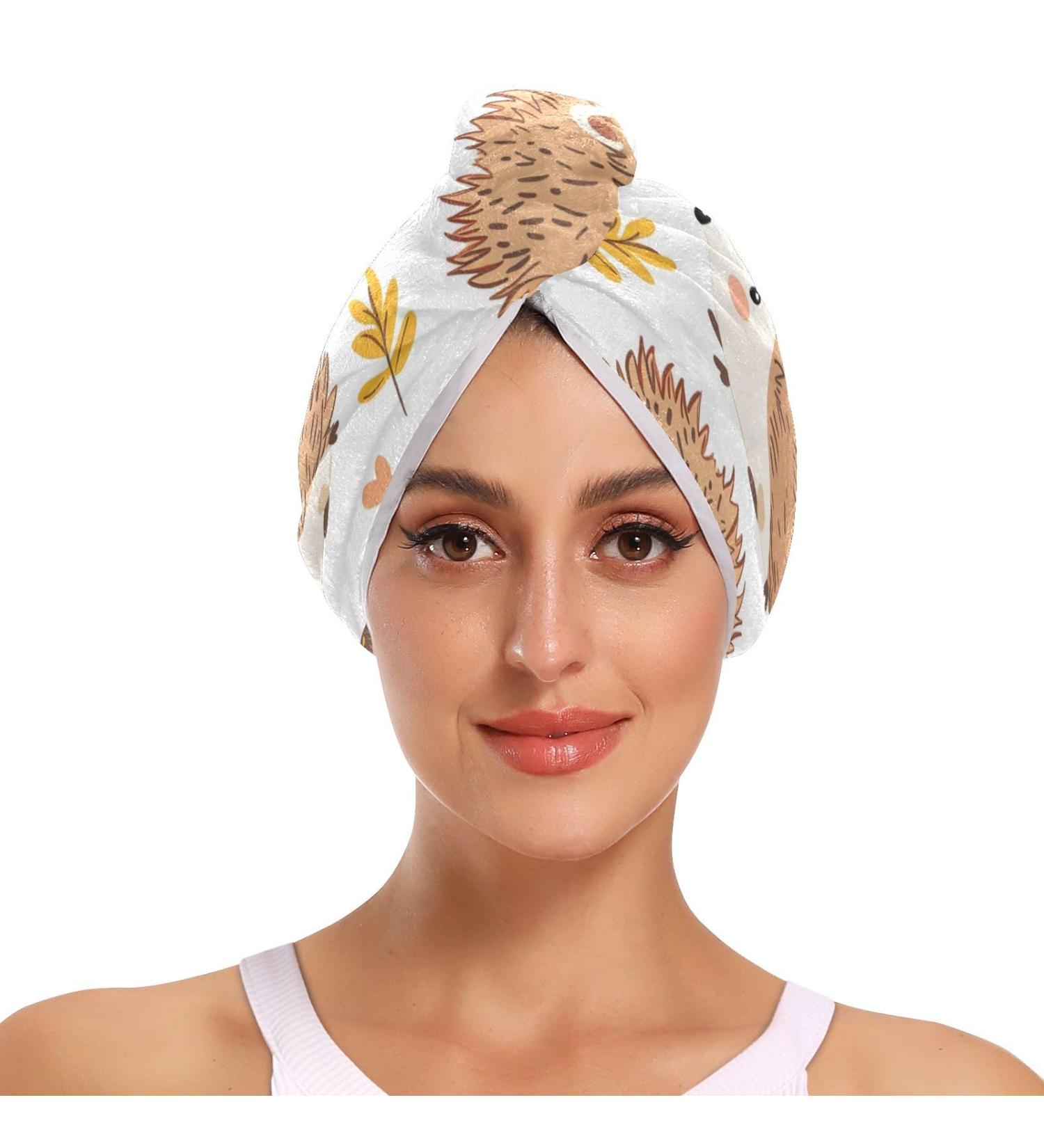 Super Absorbent Mushroom Leaf Hedgehogs Hair Towel 2 Pack - Quick Dry Turbans for Women & Girls | Ideal Travel Hair Drying Towels - Buy Online on GoSupps.com