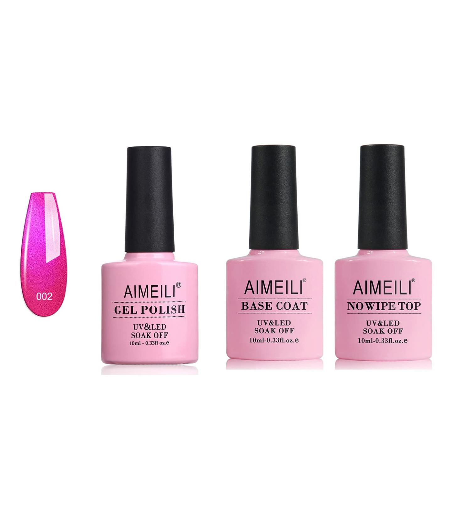 AIMEILI Gel Nail Polish No Wipe Top and Base Coat Set with Hot Pink Color - Buy Online on GoSupps.com