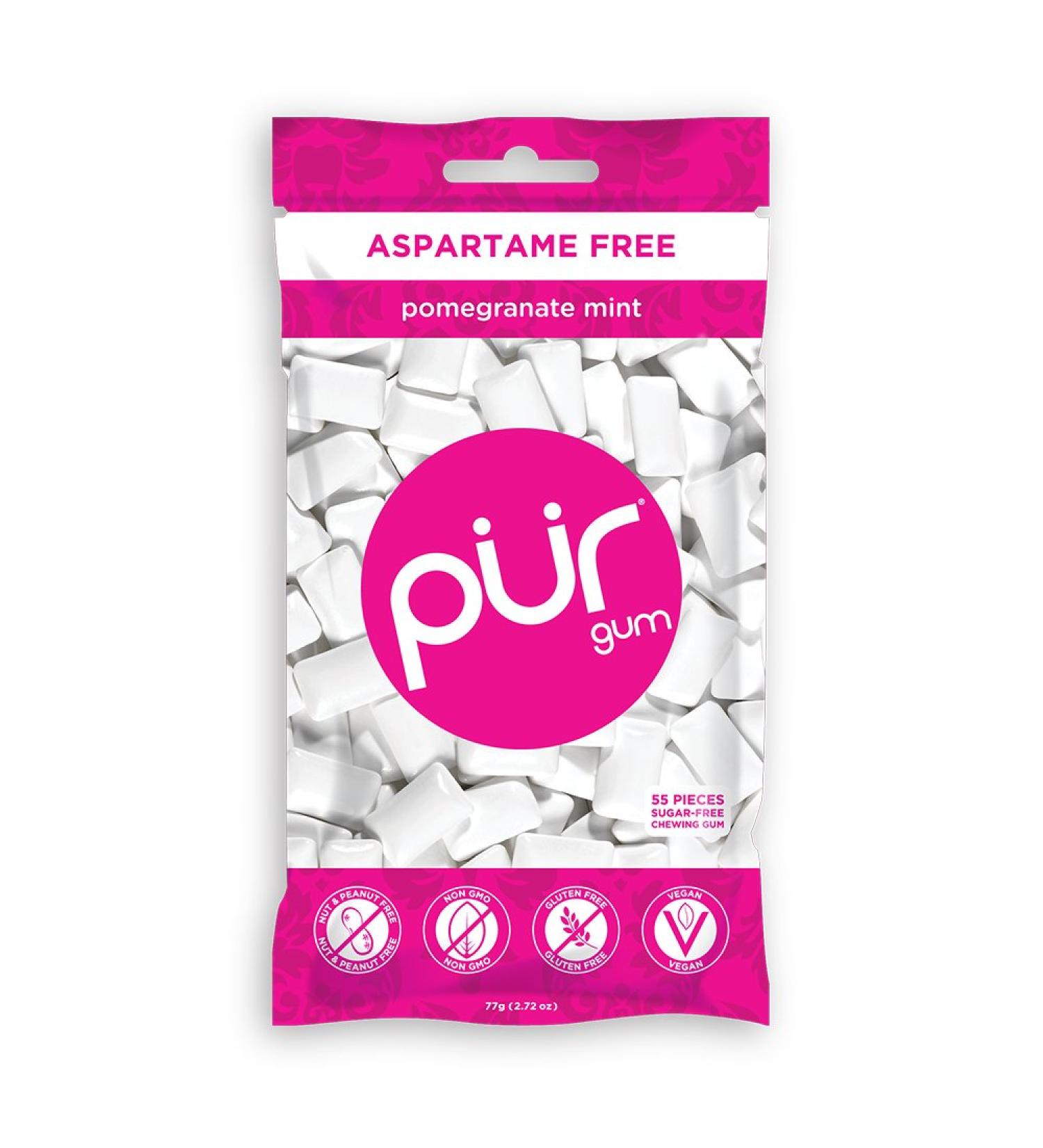 PURE Gum Sugar Free Pomegranate Mint - Vegan, Keto, Xylitol & Aspartame Free - 55 Pieces - Buy Online on GoSupps.com