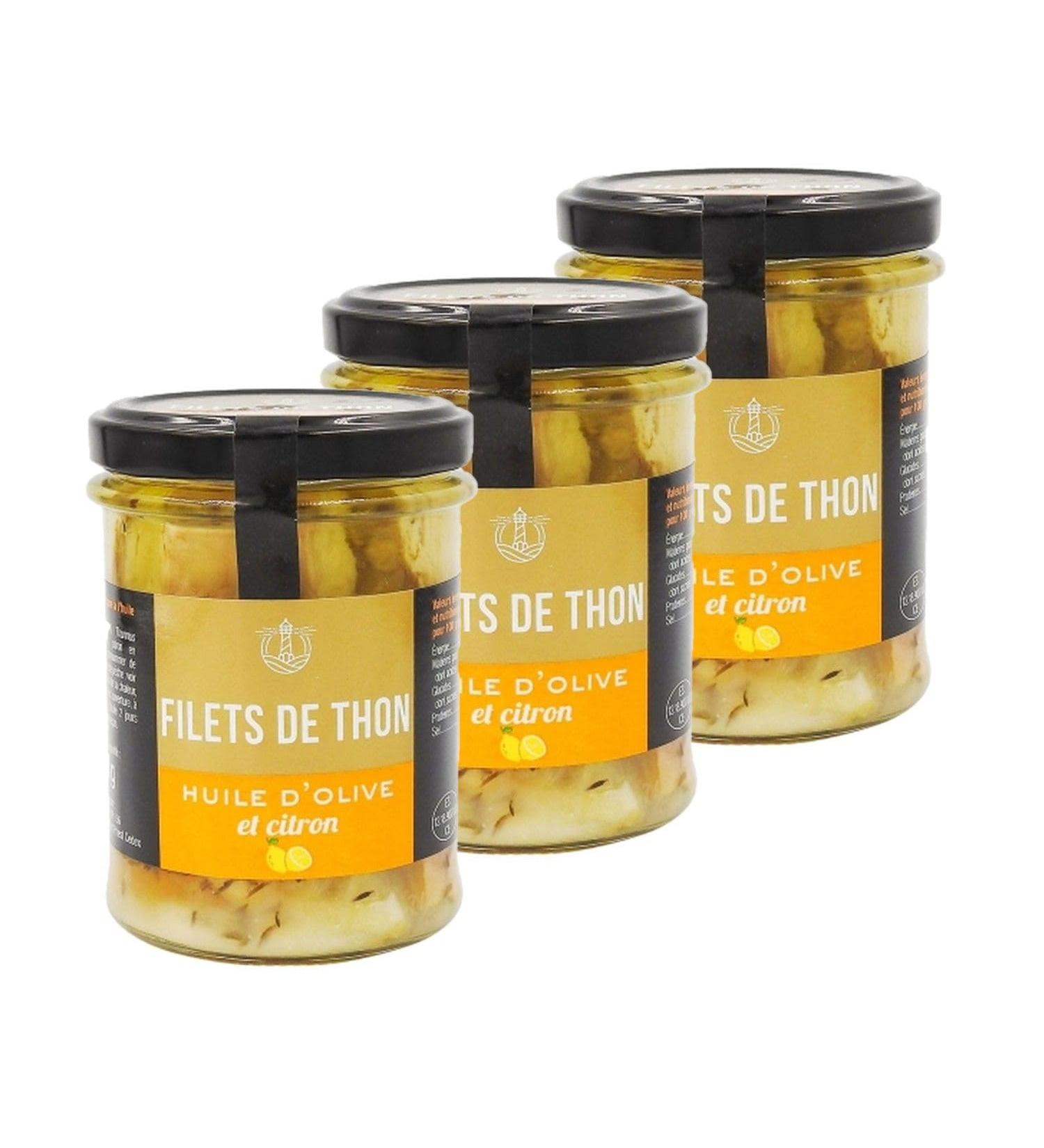 Lot 3x Tuna fillets in olive oil lemon and thyme - 200g jar - Buy Online on GoSupps.com