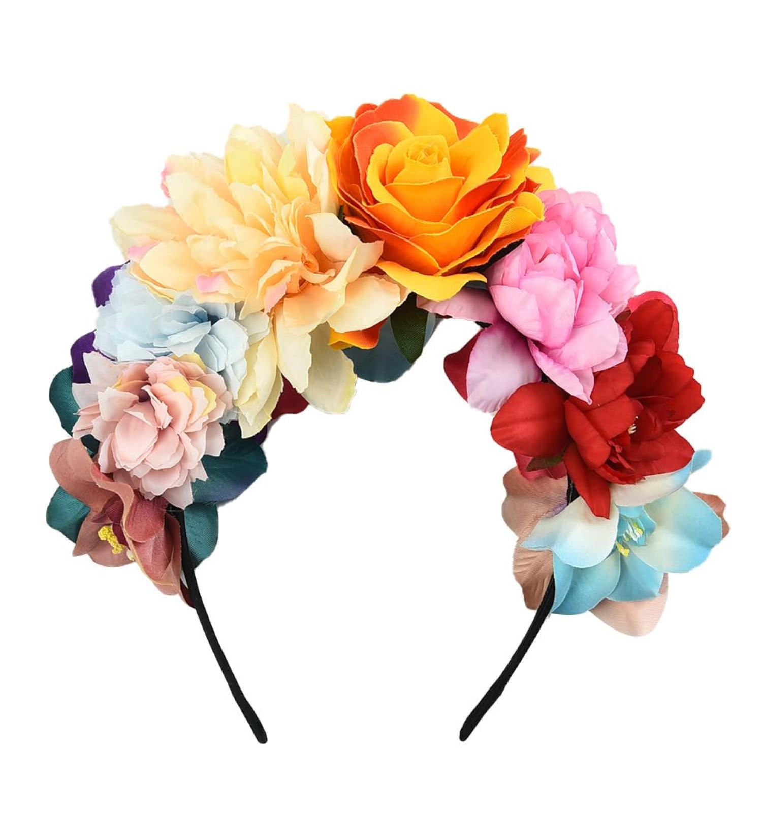 Mexican Rose Flower Crown Headband Halloween Party Flower Hairbands Costume Headpiece Headwear Floral Headgear for Halloween - Buy Online on GoSupps.com