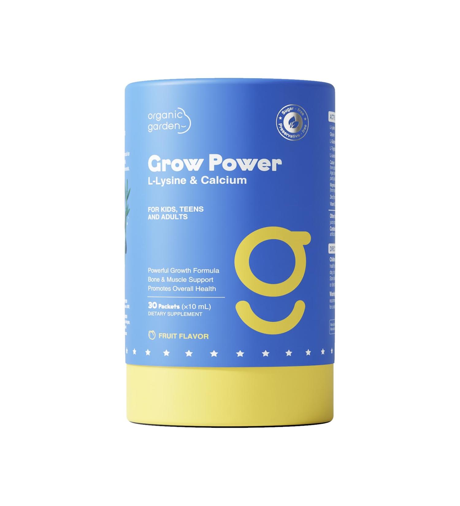 Organic Garden L-Lysine & Calcium Liquid Supplement Fruit Flavor High Absorption Algae Calcium 18 Essential Nutrients Bone & Muscle Support 30 Single-Serve Packets (1)