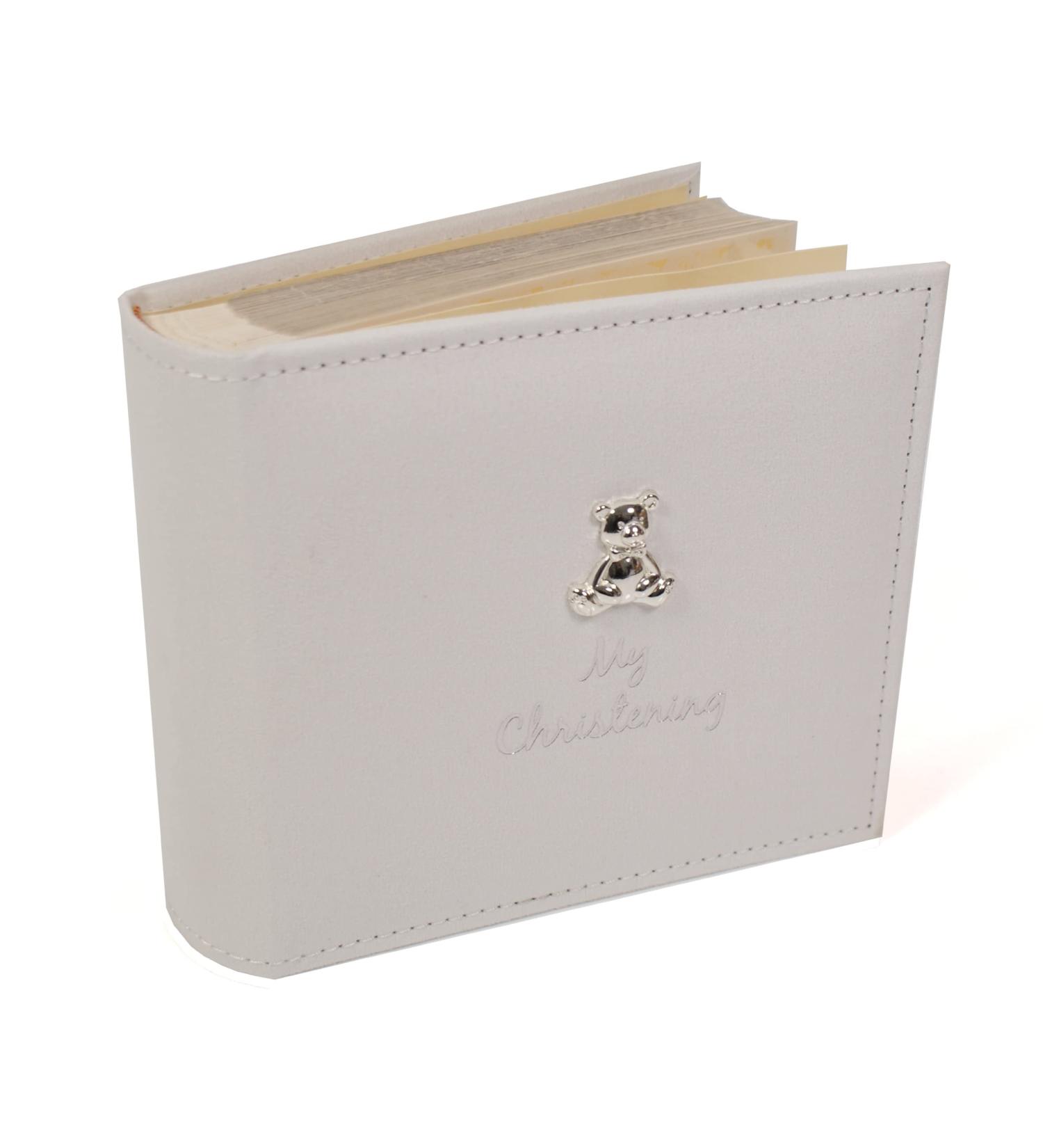 Joe Davies White Suede 'My Christening' Album - Silver Teddy Motif - 6x4 Photo Size - Buy Online on GoSupps.com