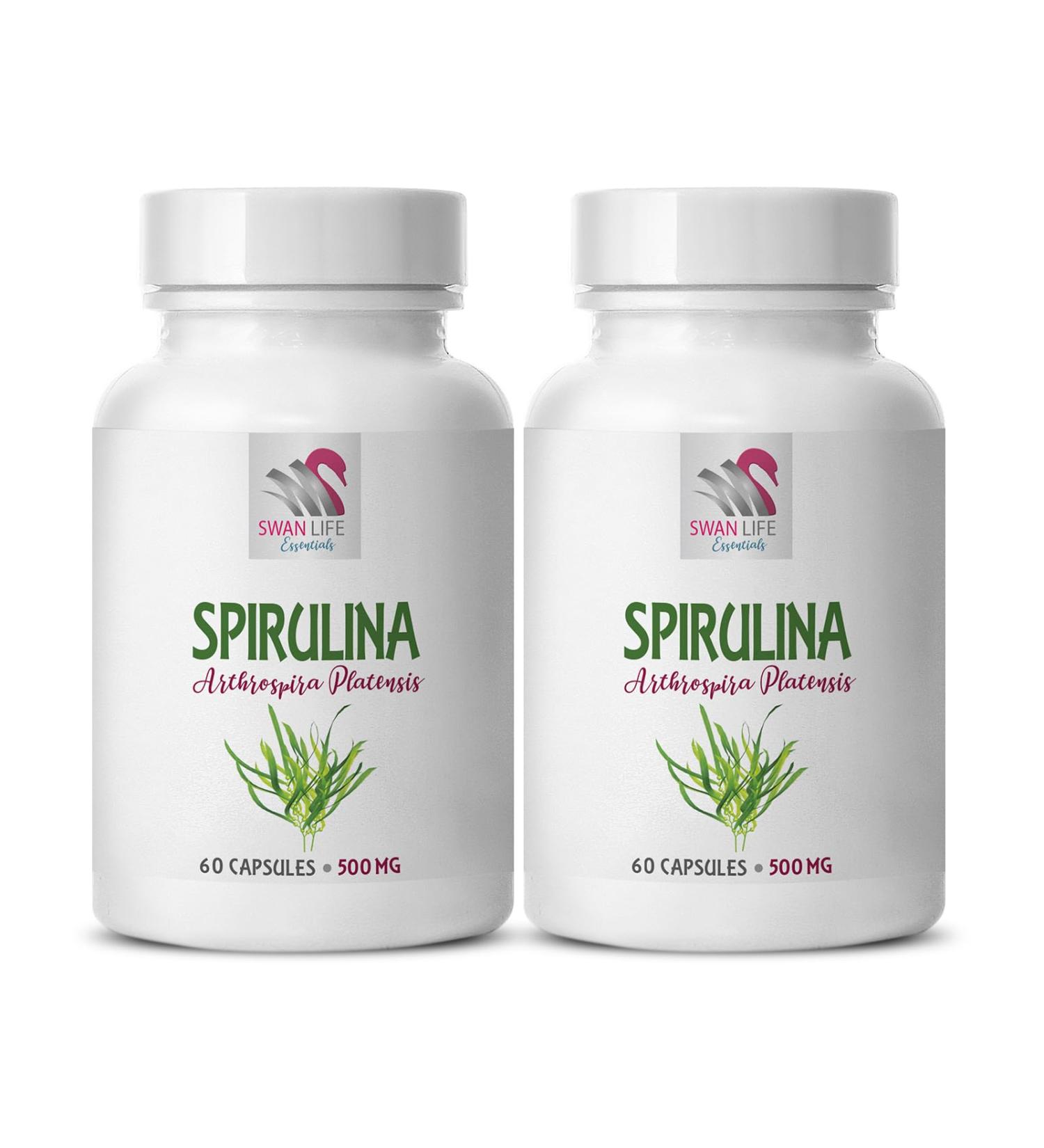 spirulina and chlorella capsules - blue spirulina organic - SPIRUILINA 500MG - immune support supplement - spirulina capsules - spirulina chlorella powder organic - brain supplement - 2 bottles - Buy Online on GoSupps.com