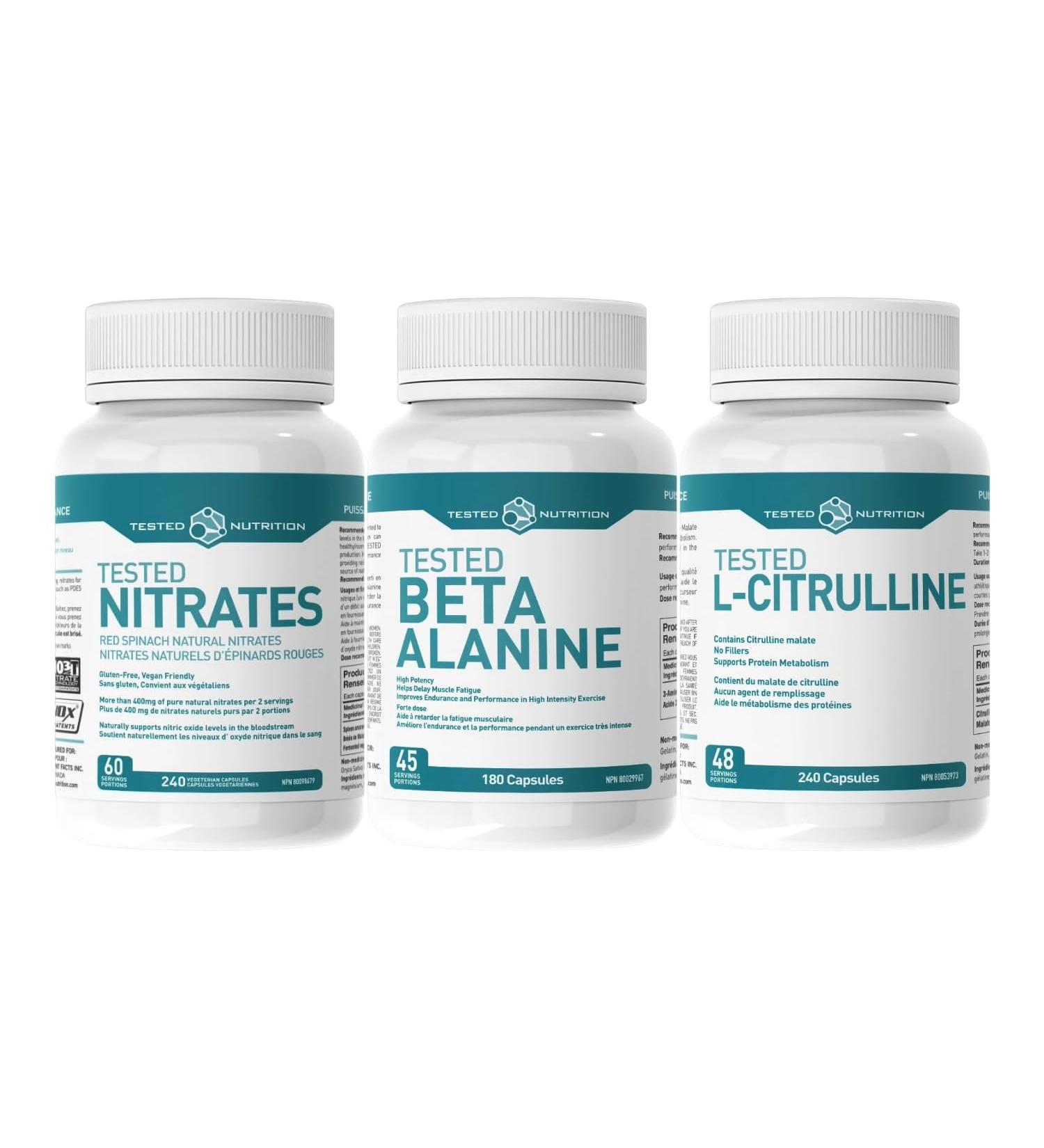 Tested Nutrition Tested Combo Pack | Tested Nitrates 240 Capsules Tested Beta-Alanine 180 Capsules Tested L-Citrulline 240 Capsules (Tested Combo Pack) - Buy Online on GoSupps.com