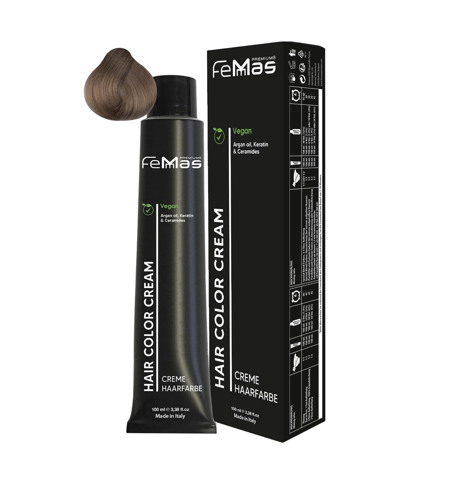  Femmas FemMas Hair dye light blonde ultra intense 9.00 professional cream with argan oil keratin and ceramides as a permanent hair colour or dye for results - Buy Online on GoSupps.com