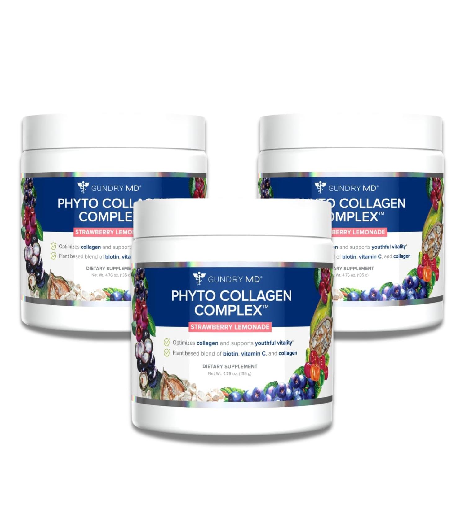 Gundry MD Phyto Collagen Complex Strength Supporting Multivitamin Powder Supplement with Vitamin C Amino Acids and Polyphenols - Strawberry Lemonade (3) - Buy Online on GoSupps.com