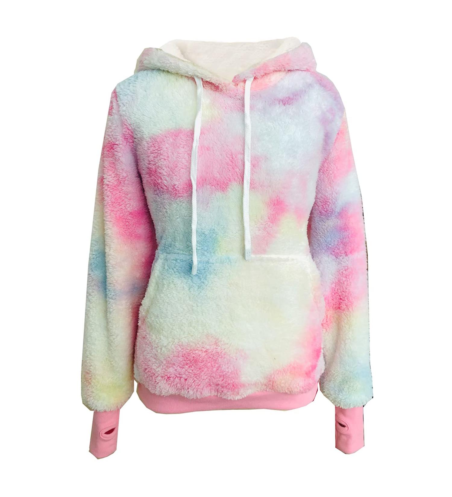 Womens Pink Teddy Hooded Sweatshirt with Pockets - Cozy Loose Fit Jacket, Warm Fuzzy Outwear (S-XXL) - Buy Online on GoSupps.com